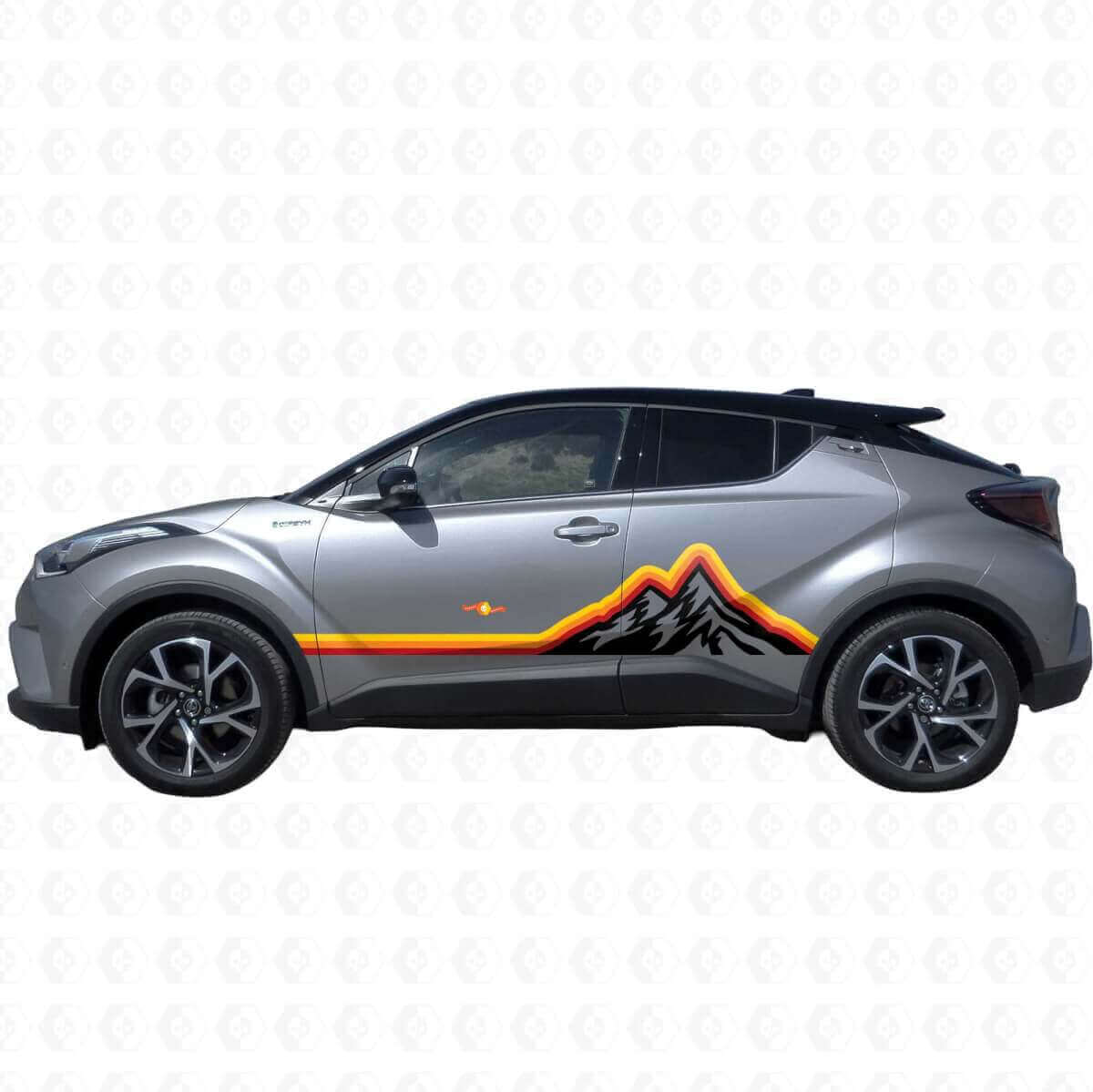 Mountains Vintage Stil Grafik Seitenstreifen Vinyl Aufkleber Decal Für Toyota C-HR 2014