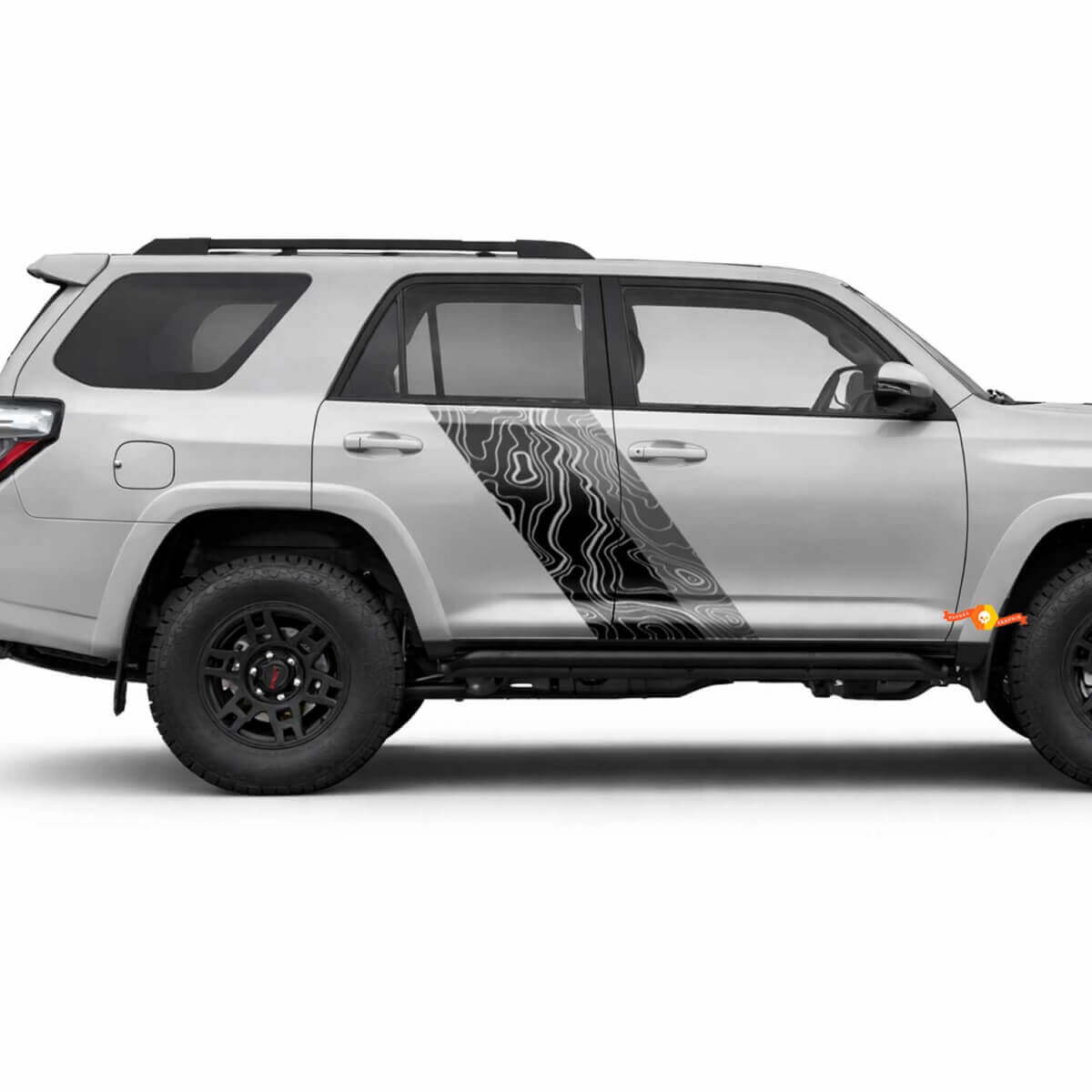 Topografisches Kartenmuster Zwillingsstreifen Seiten-Vinylaufkleber Decal für Toyota 4Runner 2009-2024