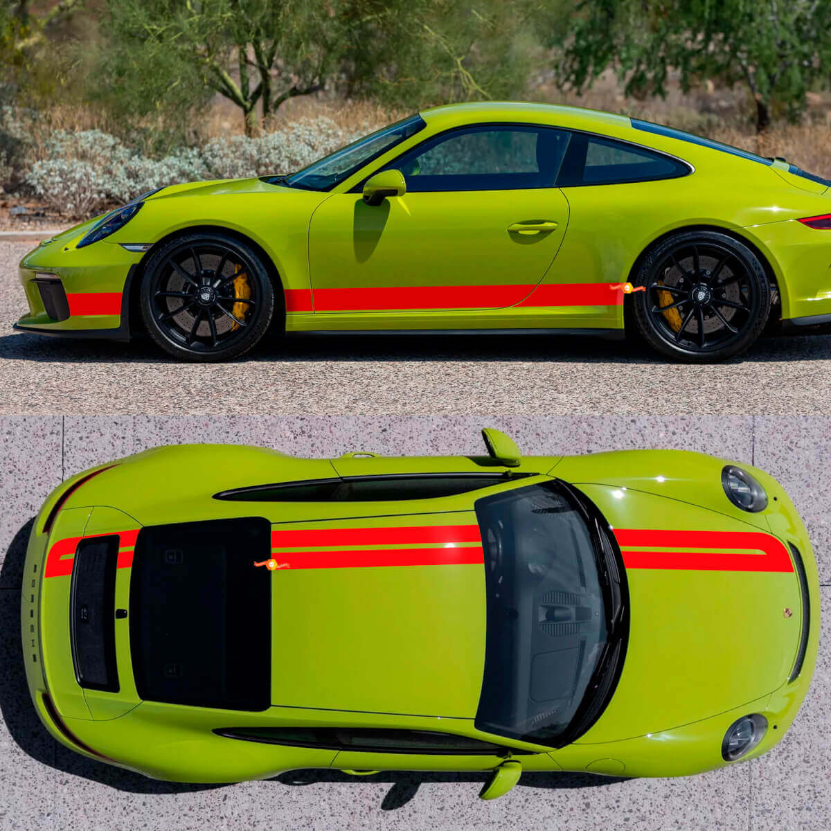 Doppel Racing Streifen Seitlich Motorhaube Dach Kofferraum Vinyl Aufkleber Set Für Porsche 718 Cayman Boxster