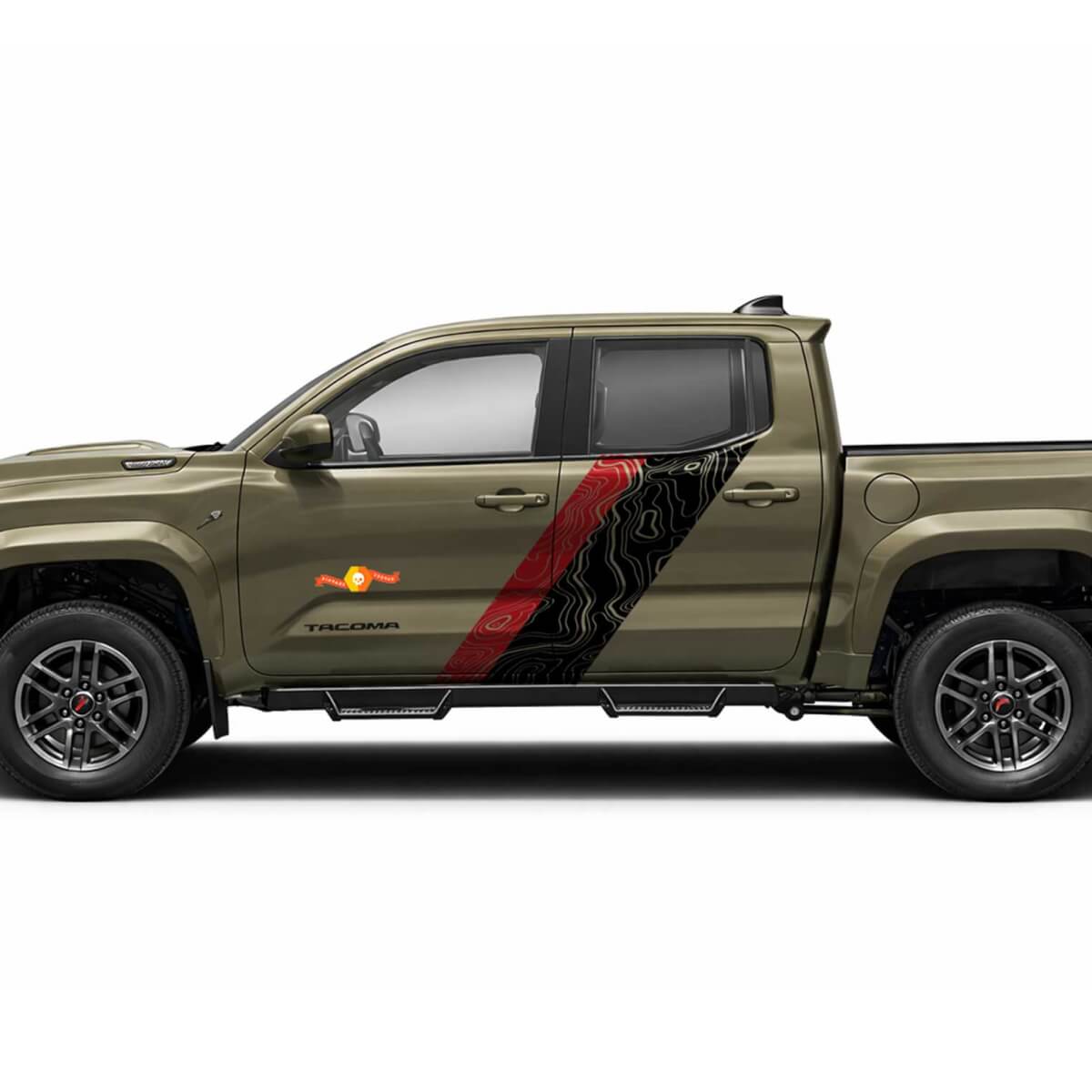 Topografische Karte Stil Zwillingsstreifen Seiten Vinyl Aufkleber Decal Für Tacoma 2023+