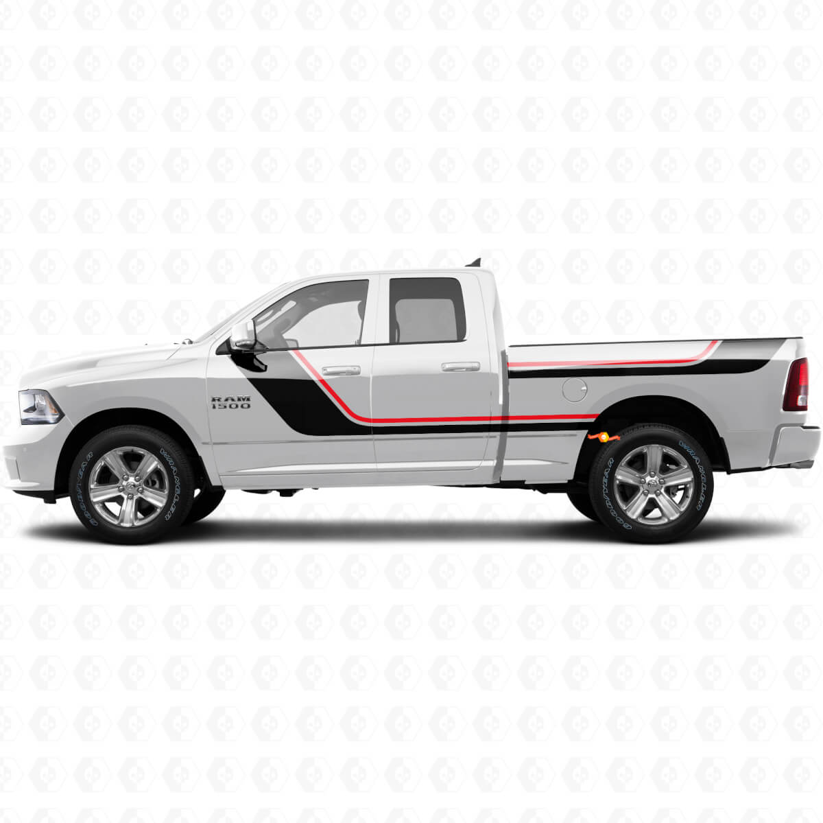 Twin Stripes Tür- und hintere Seiten Vinyl Aufkleber Set für Dodge Ram 1500 2011-2018