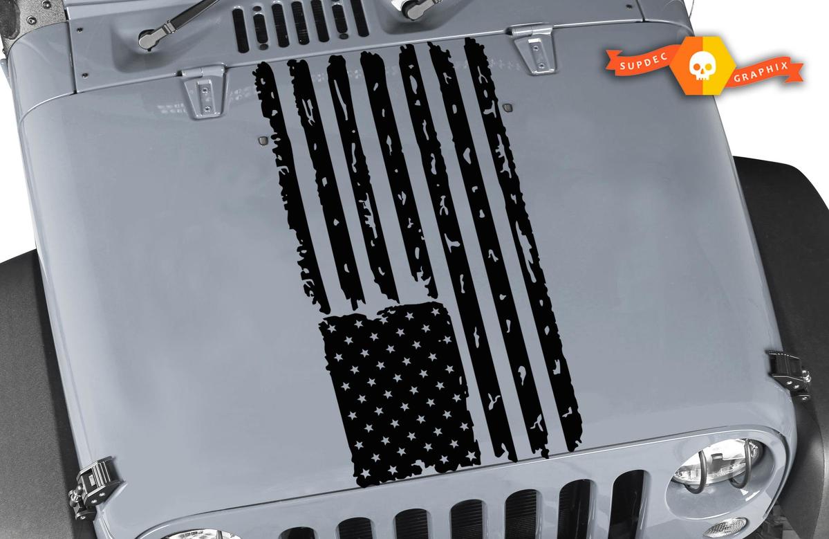 USA Flag Distressed Wrangler Edition Vinyl Hood Sticker Decal TJ LJ JK Unlimited#2
