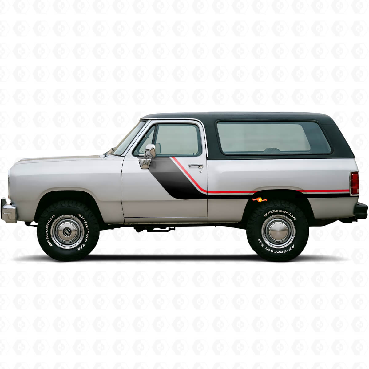 Twin Stripes Türseiten Vinyl-Aufkleber-Set für Dodge Ramcharger 1974-1993