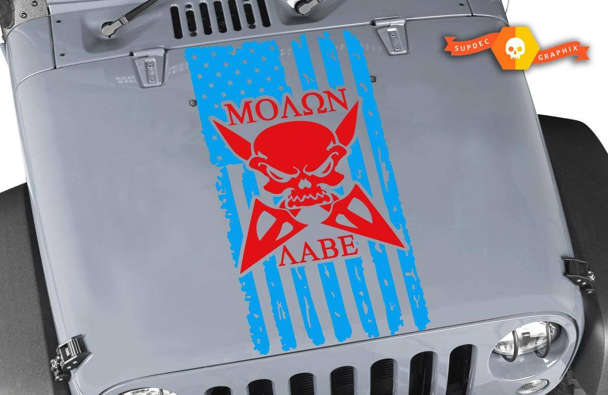 Molon Labe Used-Look Flaggen-Schädel Aufkleber für Jeep Wrangler