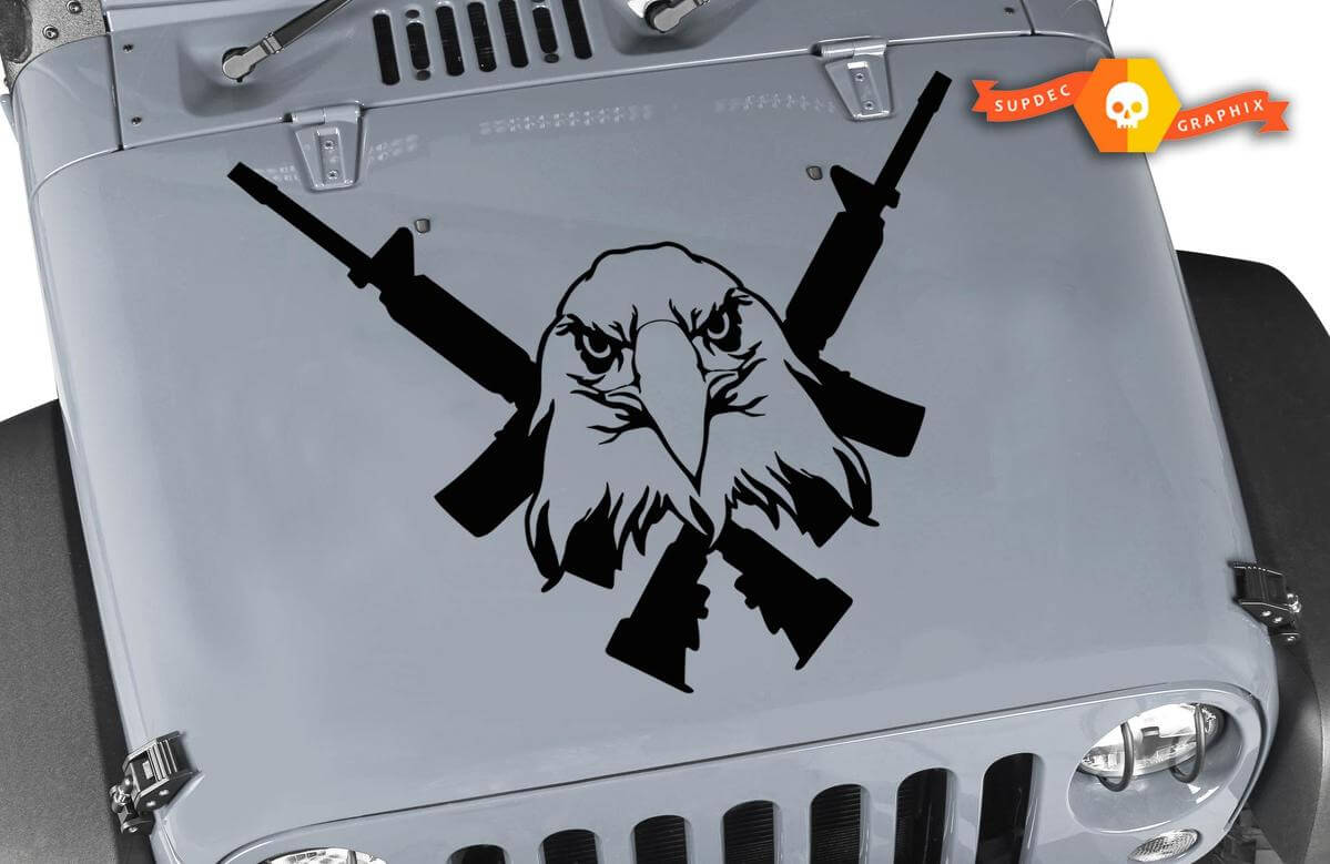 Aufkleber mit Weißkopfseeadler und gekreuzten Gewehren für Jeep Wrangler & Gladiator