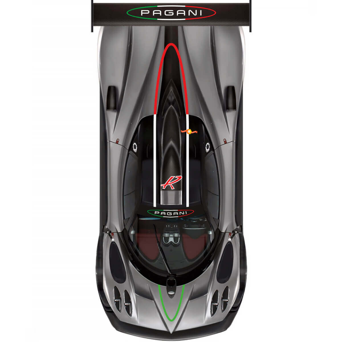 Aufschrift im italienischen Stil Haube Dach Seiten Vinylaufkleber für Pagani Zonda R