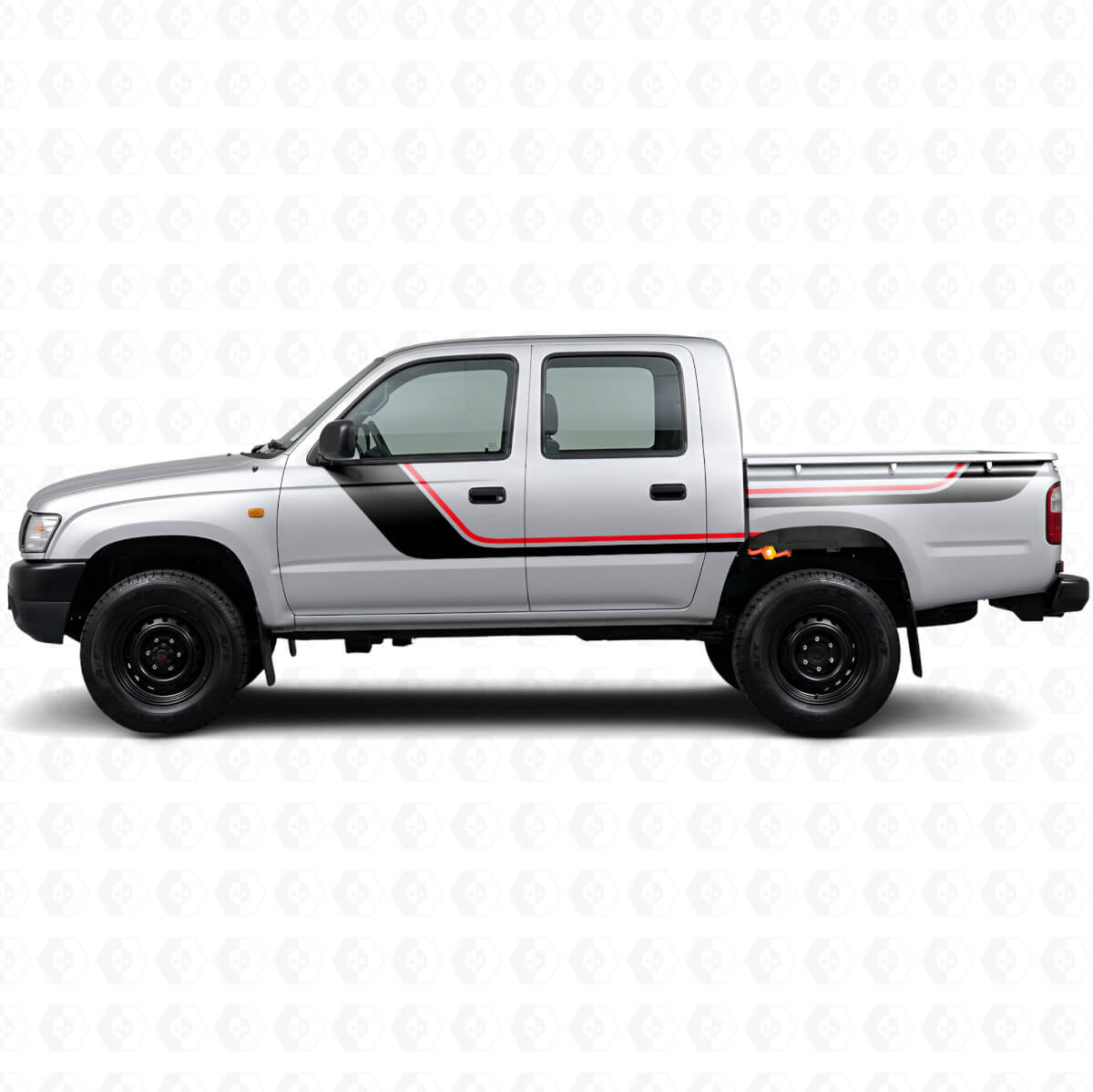 Twin Stripes Tür- und hinterer Seiten-Vinylaufkleber-Satz für Toyota Hilux 1997-2004