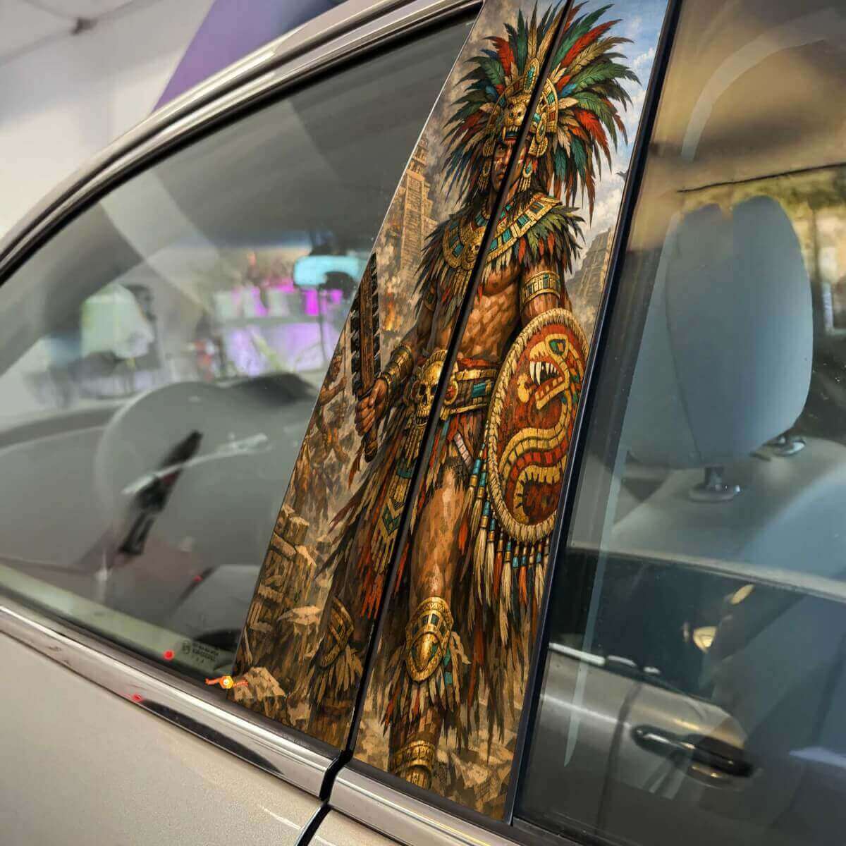 Aztekischer Krieger Auto-Türpfosten Vinyl-Aufkleber Set