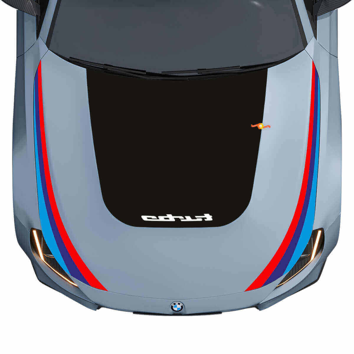 Blackout Turbo Logo und M-Style Streifen Motorhauben-Vinyl-Aufkleber für BMW M2 G87 2022-heute
