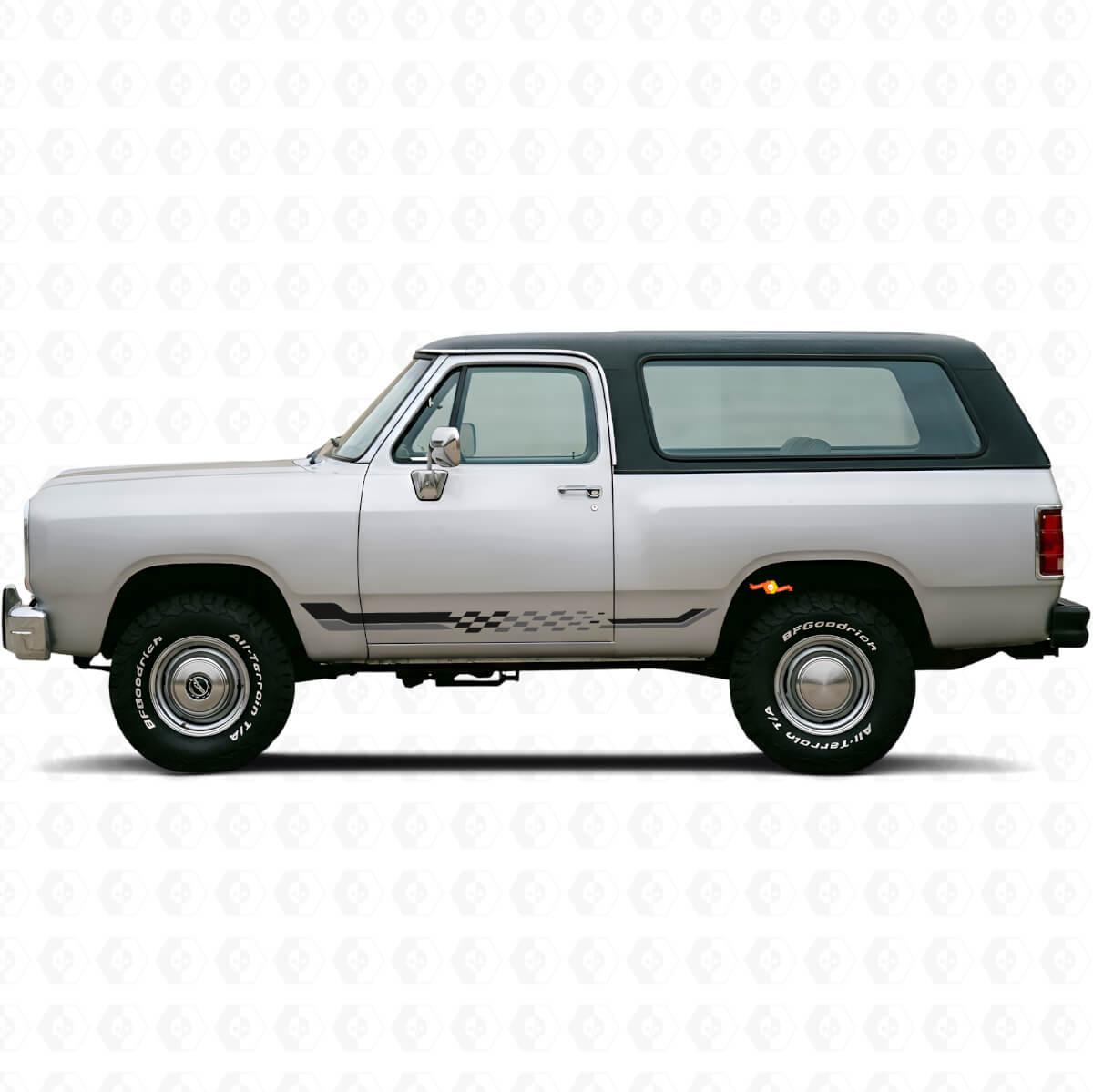 Schachbrett-Flaggen Seitenstreifen Vinyl-Aufkleber für Dodge Ramcharger 1974-1993