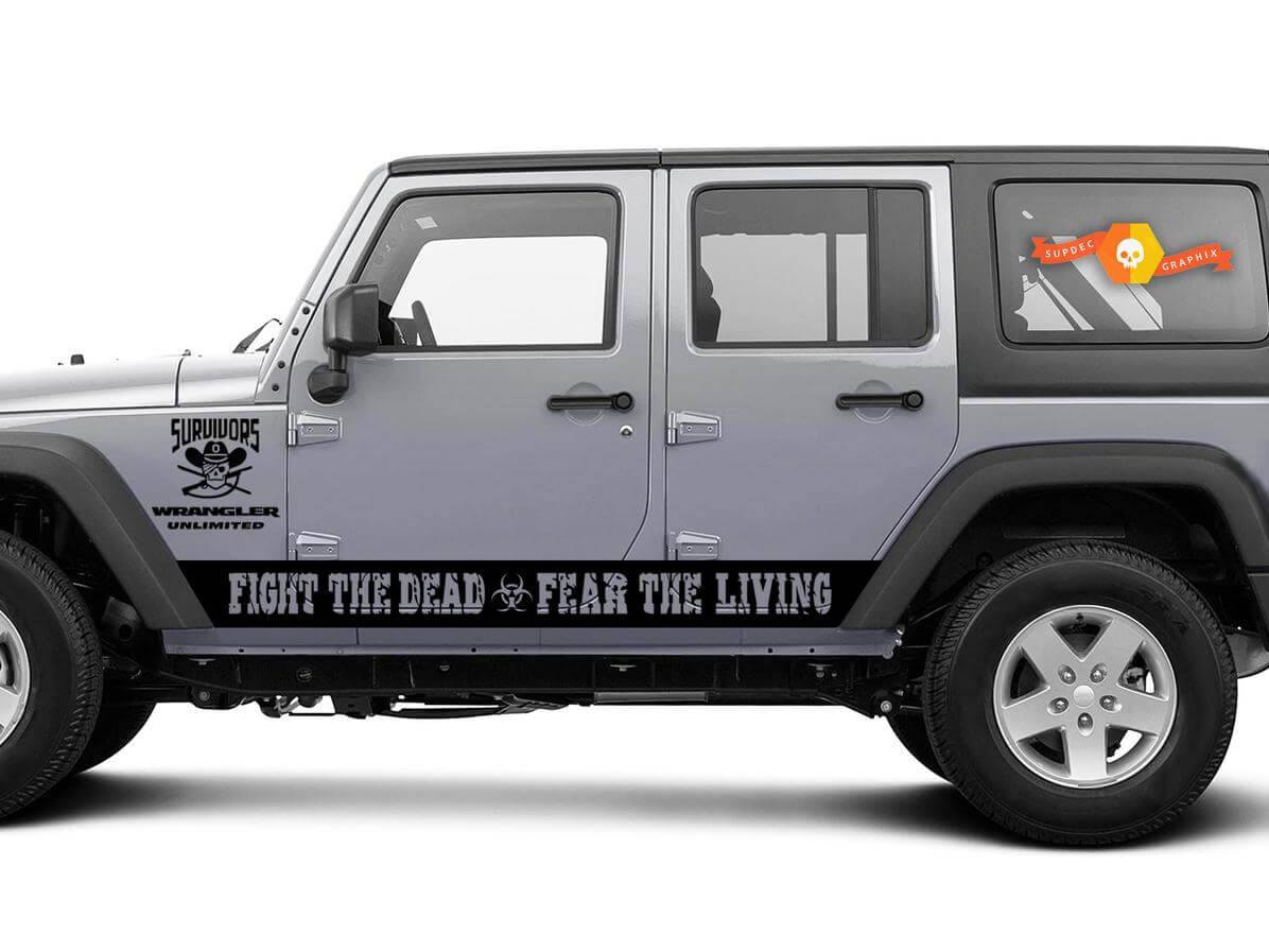 Jeep Rubicon Wrangler – Fight The Dead Fear The Living – Seitentürstreifen Vinyl-Aufkleber