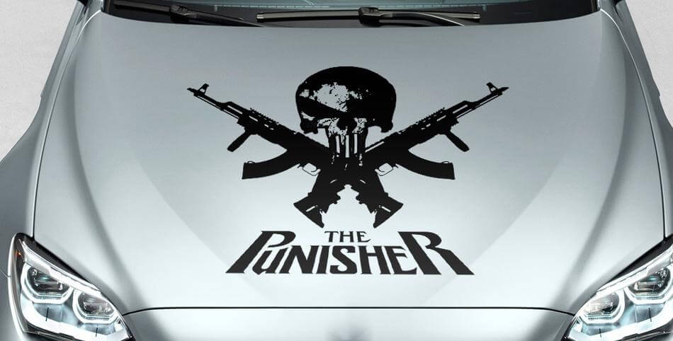 PUNISHER Skull & Words GUN Motorhaubenseiten-Vinyl-Aufkleber für Auto-Track-SUV