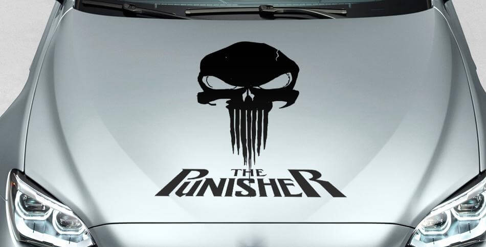 PUNISHER Schädel & Wörter Blut Motorhaube Seiten Vinyl Aufkleber für Auto Geländewagen SUV
