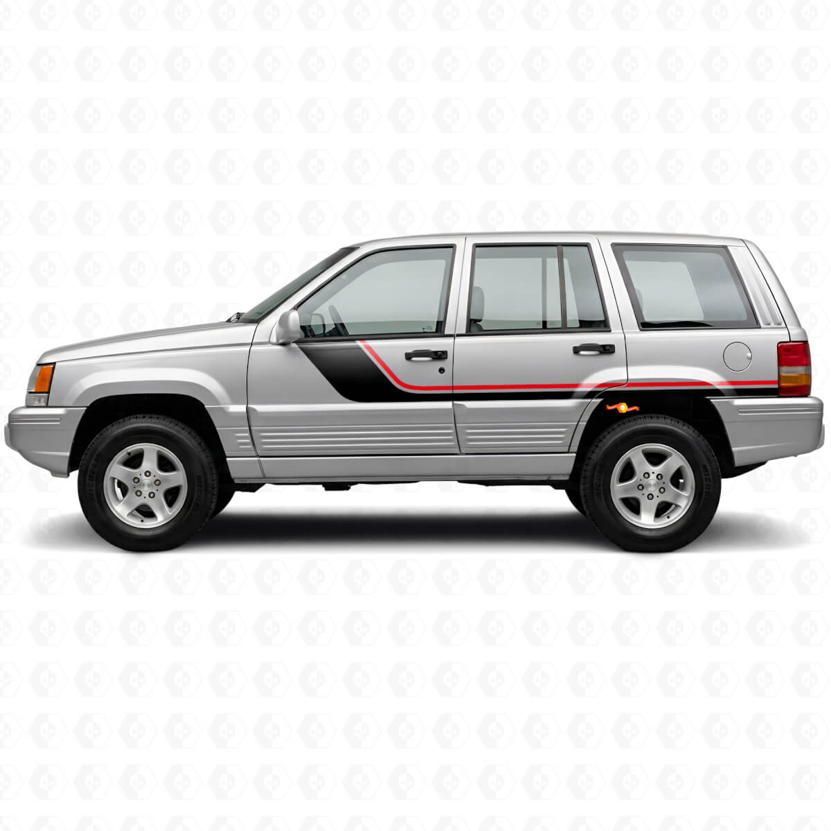 Seitliche Vinylaufkleber mit Zwillingsstreifen für Jeep Grand Cherokee 1993-1998