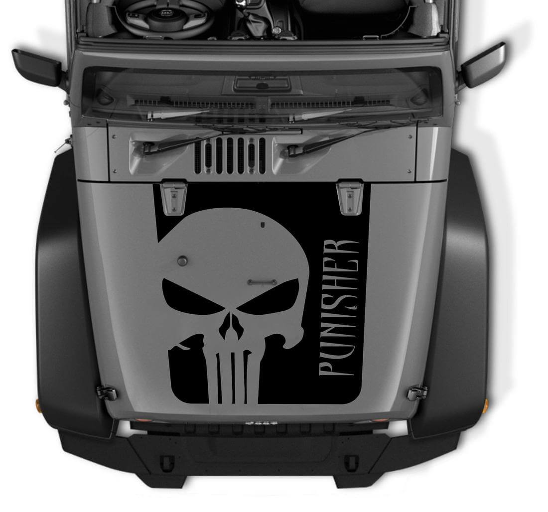 Jeep Punisher Skull Wrangler Rubicon TJ Motorhaube Aufkleber CJ YJ TJ JK Vinyl-Aufkleber