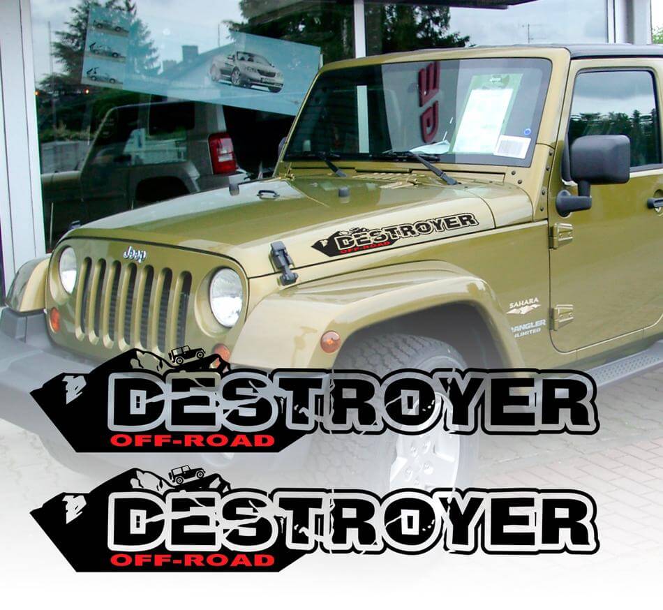 Paar DESTROYER Wrangler Aufkleber Set Jeep Aufkleber Motorhaube Kotflügel Grafik TJ JK CJ YJ Rubicon