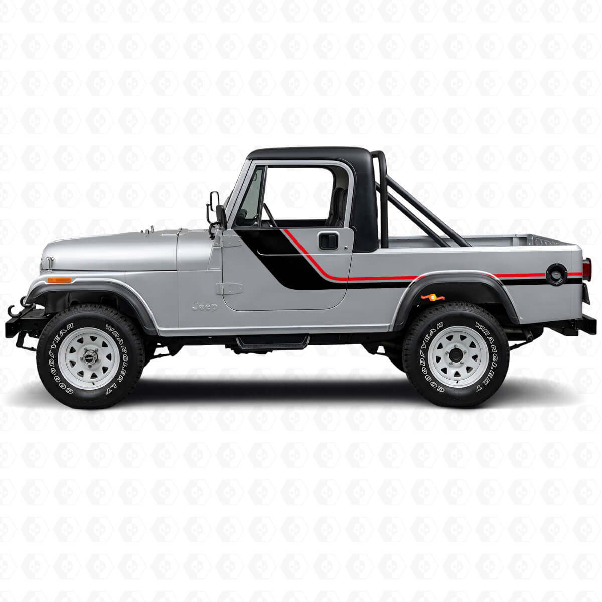 Seitliche Vinyl-Aufkleber mit Zwillingsstreifen für Jeep CJ-8 Scrambler 1981-1986