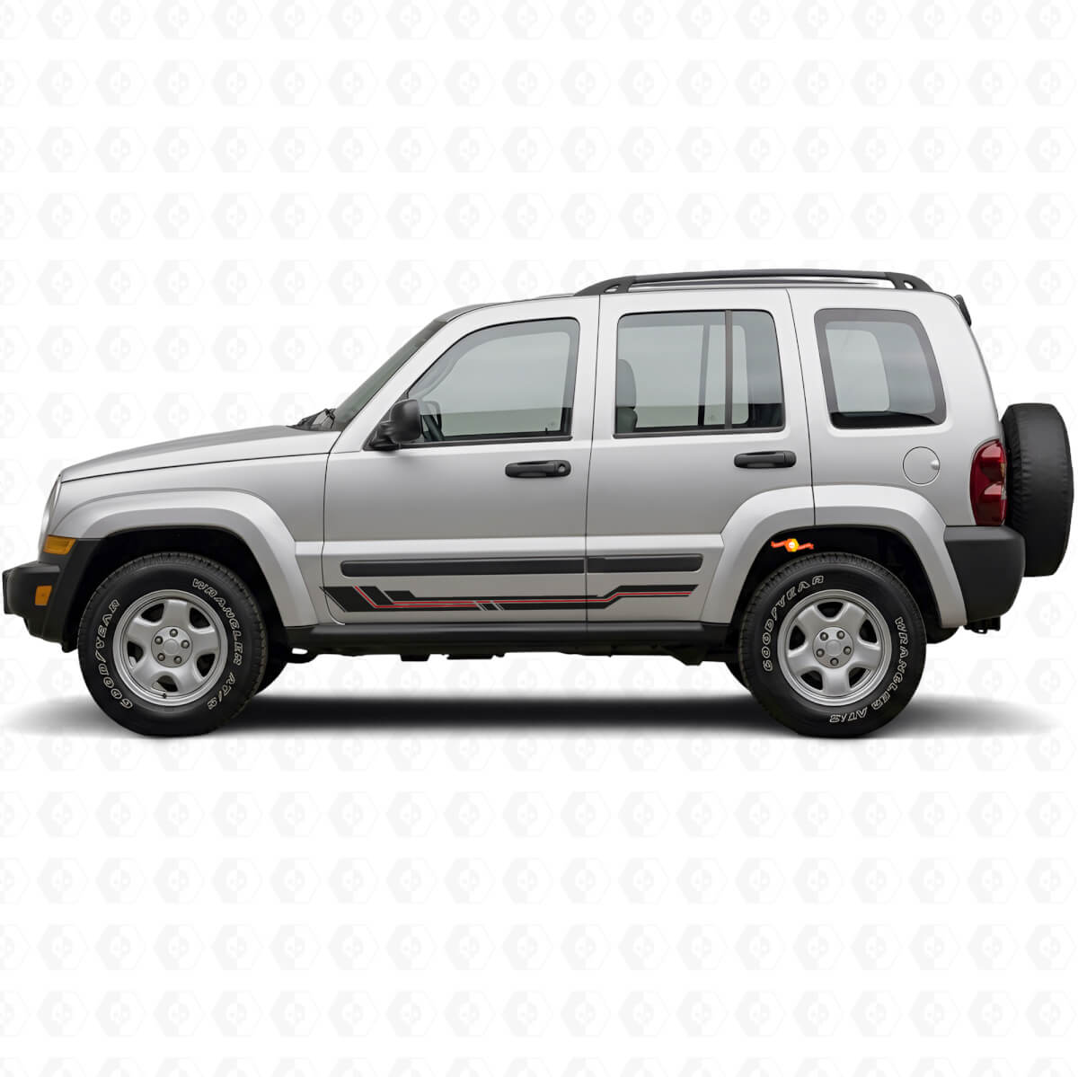 Vinyl-Aufkleber für Schweller mit geschwungenen Linien für Jeep Liberty 2002-2012