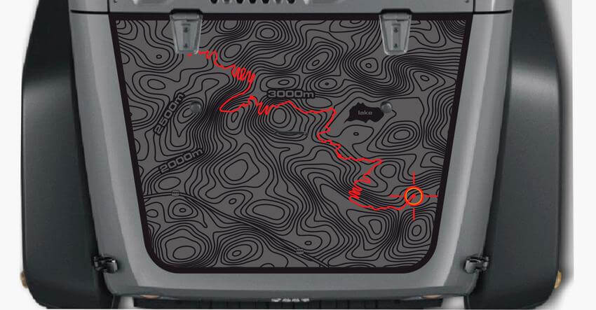 Topografische Karte Hauben-Vinylaufkleber für Jeep Wrangler TJ LJ JK Unlimited