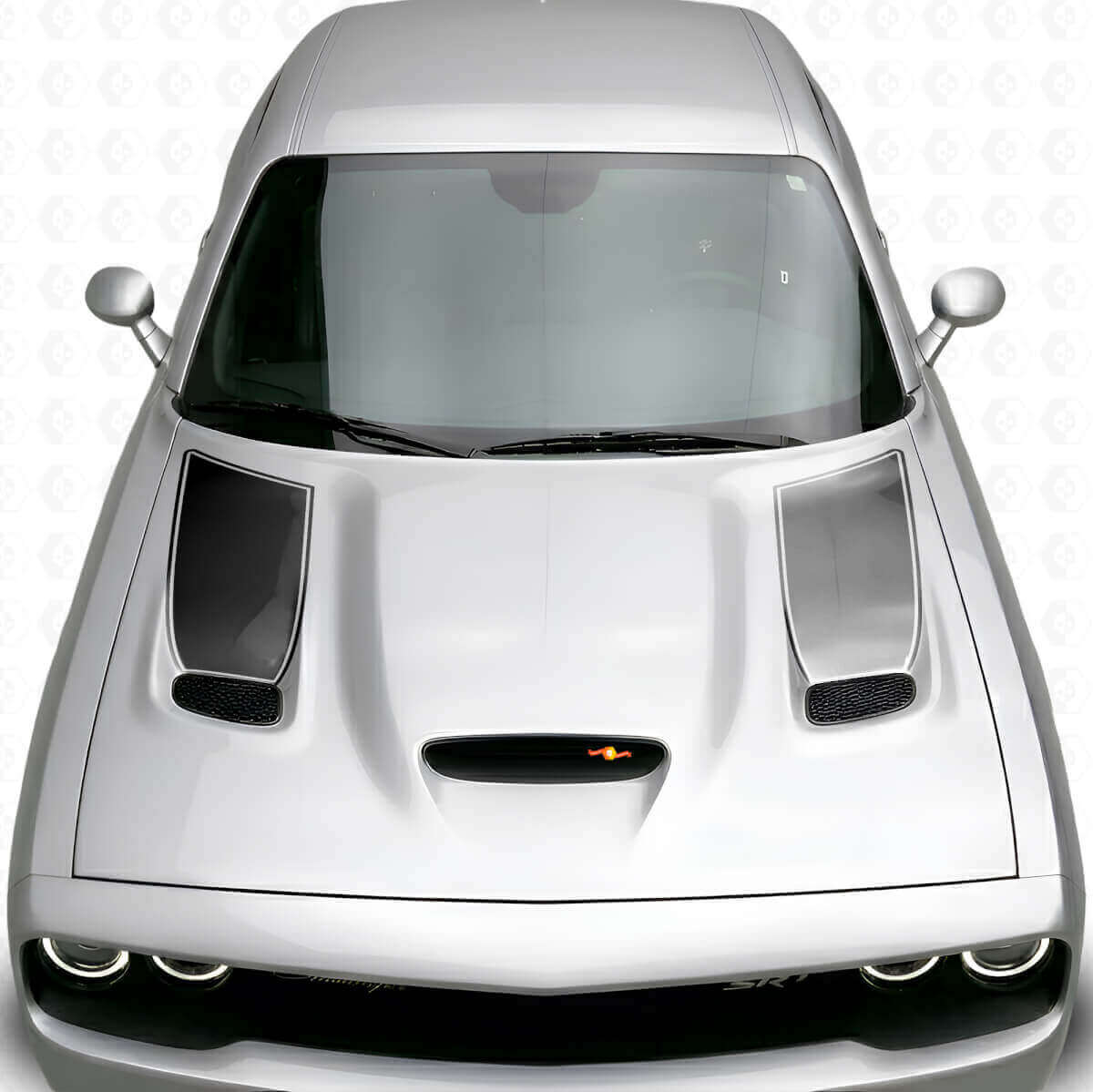 Blackout Umrissstreifen Motorhaubenbelüftung Einsat Vinyl-Aufkleber-Kit für Dodge Challenger 2015+