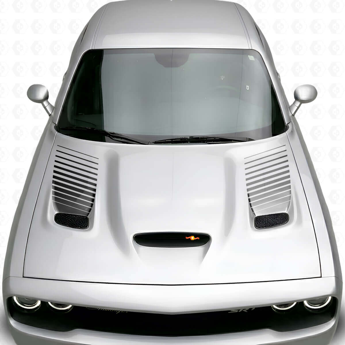 Verdünnter gestreifter Haubenentlüftungs-Aufkleber-Kit aus Vinyl für Dodge Challenger 2015+