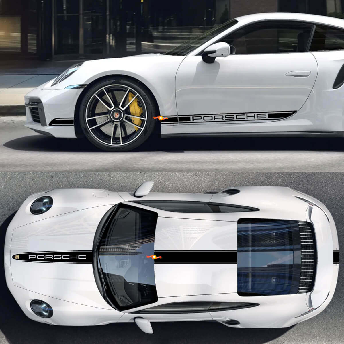 Porsche Style Streifen Komplettset Vinyl-Aufkleber Für Porsche 911 Turbo S3