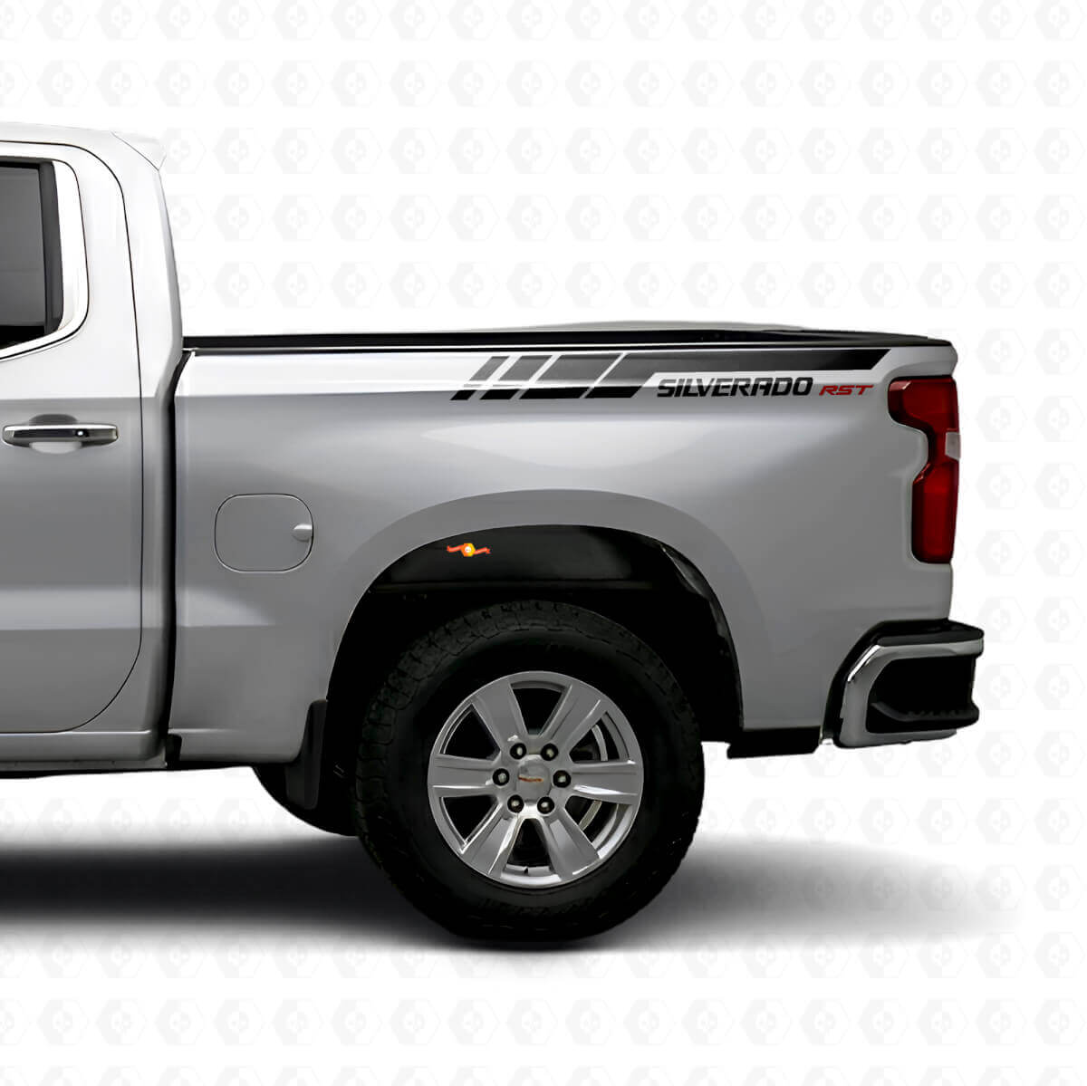 Silverado RST hintere Seitenstreifen Vinyl-Aufkleber-Set für Chevrolet Silverado 2019–2023