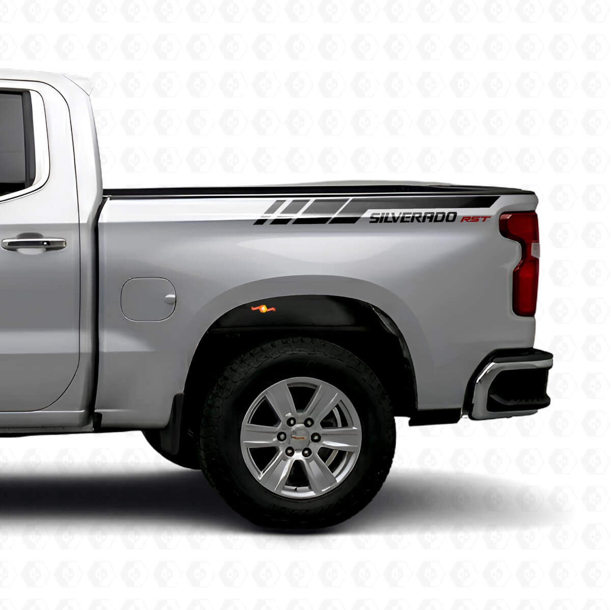 Silverado RST hintere Seitenstreifen Vinyl-Aufkleber-Set für Chevrolet Silverado 2019–2023