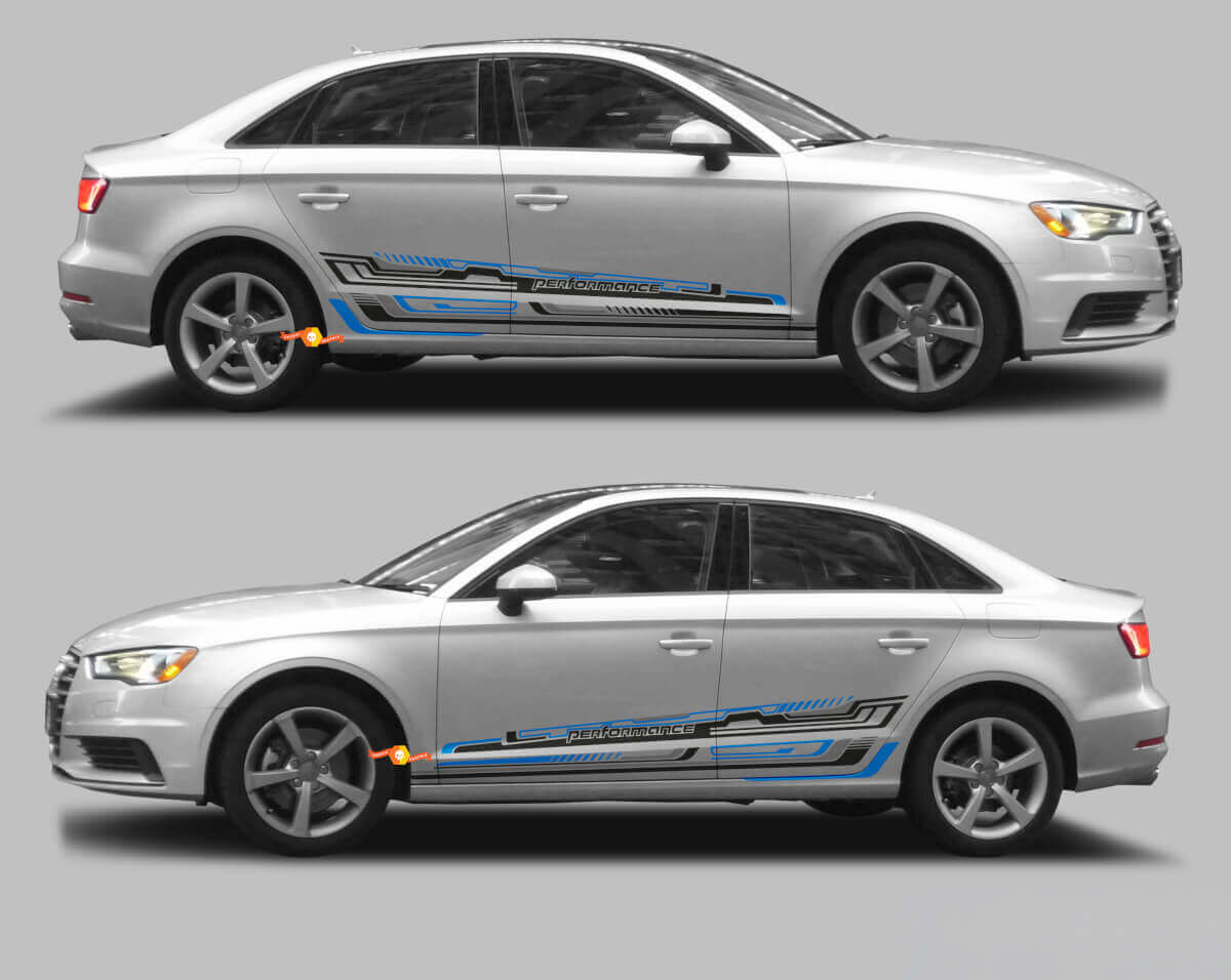 Techno Style Seitenstreifen Vinyl Aufkleber Set für Audi A3