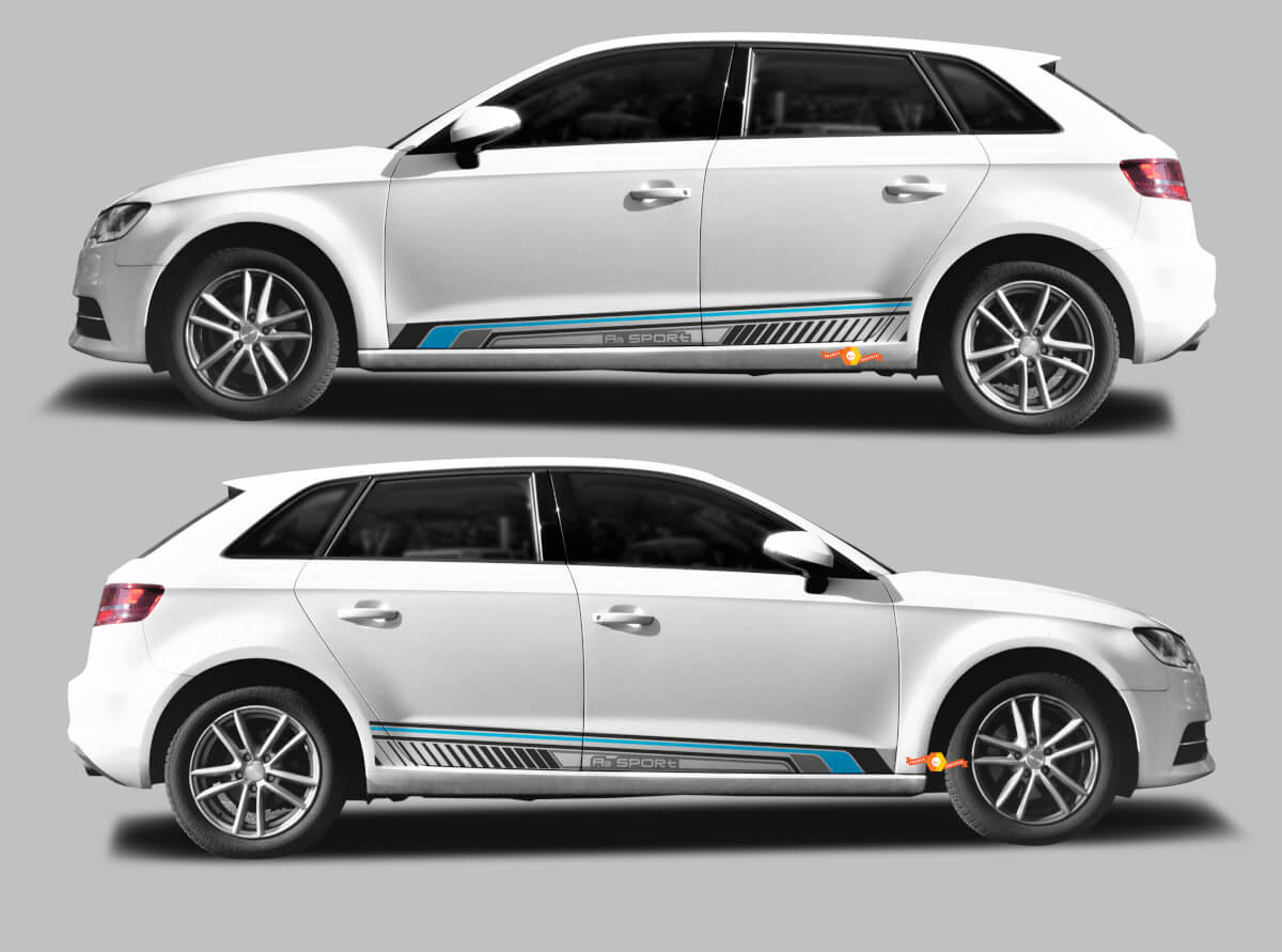 A3 Sport Techno Style Seitenstreifen Vinyl Aufkleber Set für Audi A3 Sportback