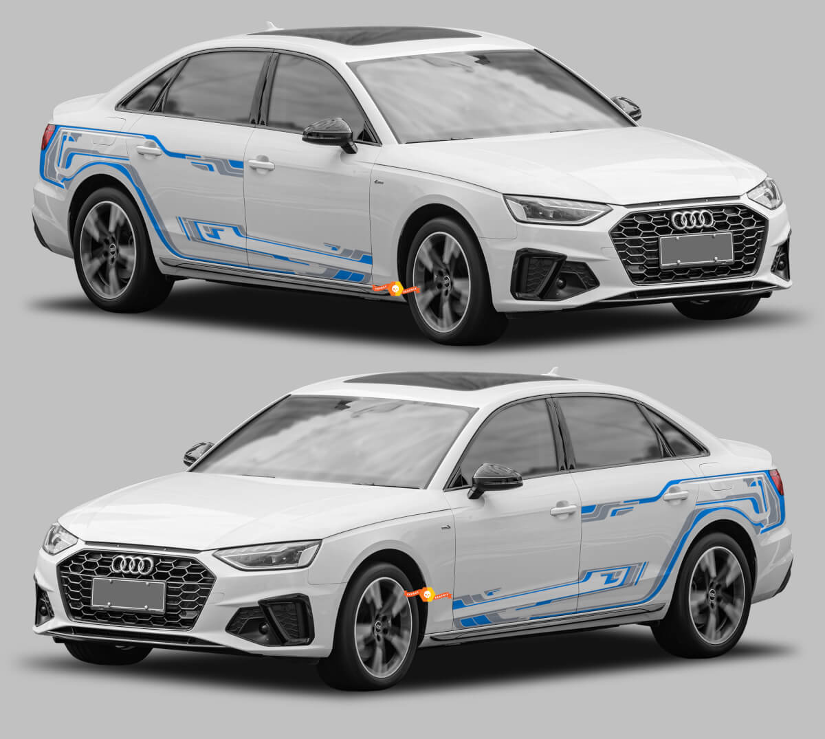 Techno Style Seiten-Schmale Streifen Vinyl-Aufkleber-Set für Audi A4
