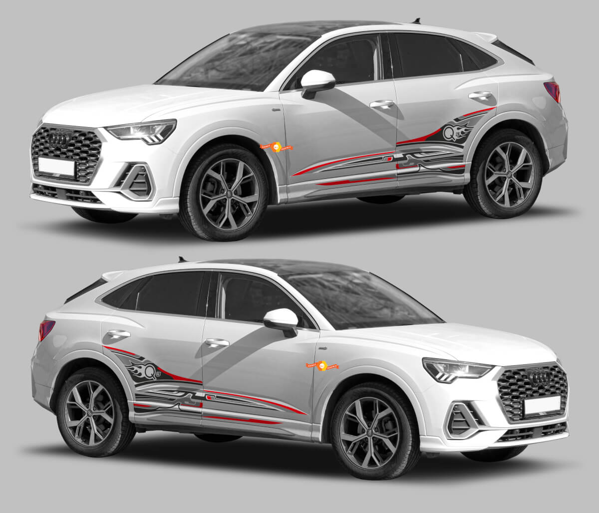 Q3 Logo- & abstraktes Seitenstreifen-Vinylaufkleber-Kit für Audi Q3 2019