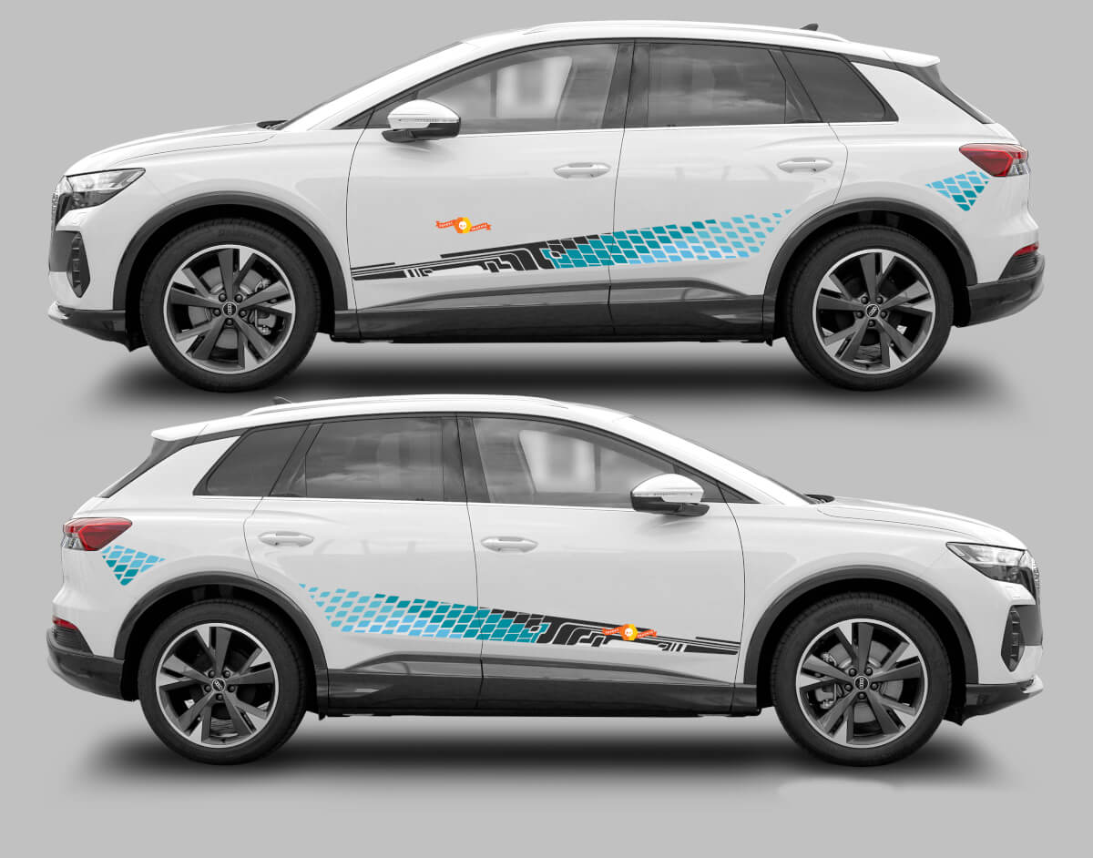 Schachbrett-Seitestreifen Vinyl-Aufkleber-Set für Audi Q4 E-Tron