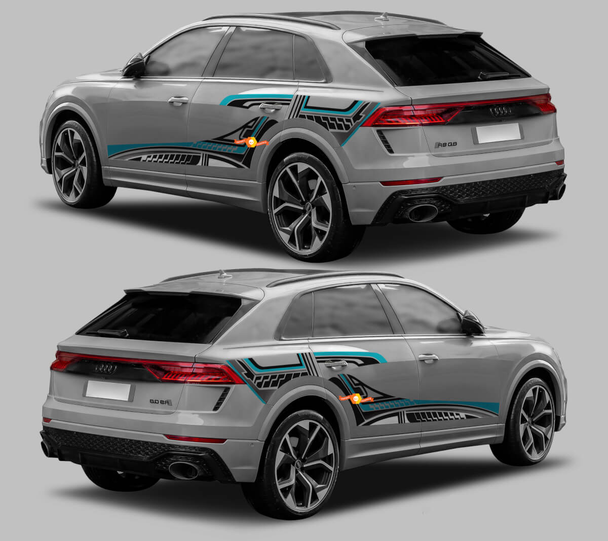 Abstraktes Grafikstil-Seitenstreifen-Vinylaufkleber-Set für Audi RS Q8