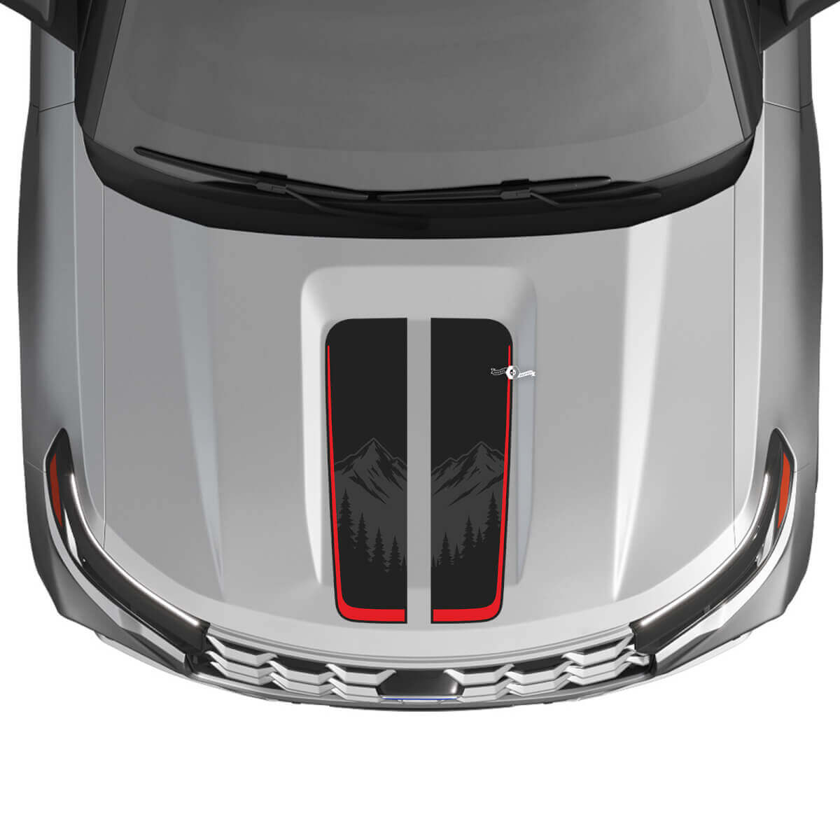 Duales Mountain Center Haubenstreifen Vinylaufkleber Kit für Musclecar Explorer ST 2020-26