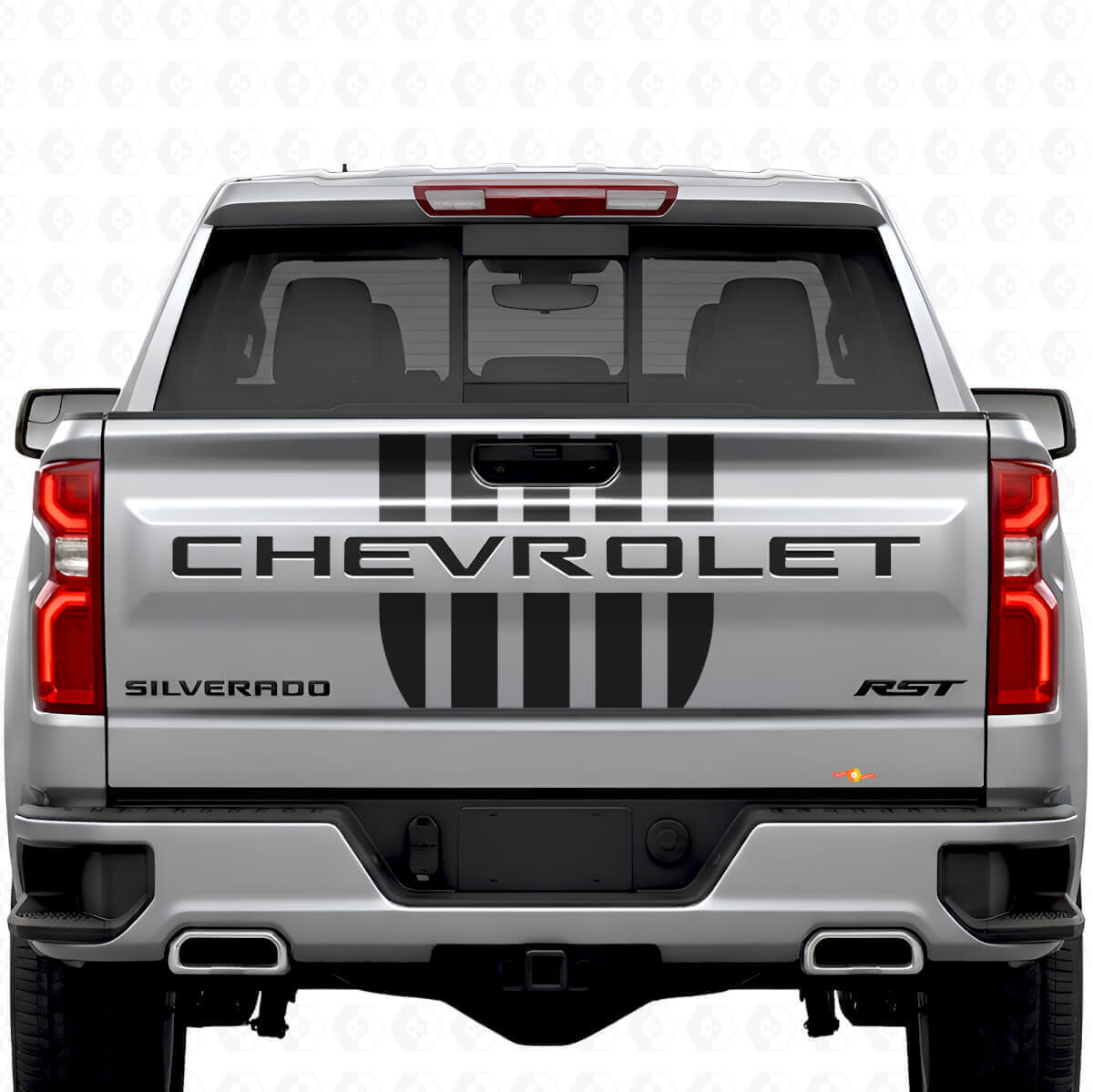 Stars & Steel Style Heckklappen-Streifen Vinyl-Aufkleber Set für Chevrolet Silverado