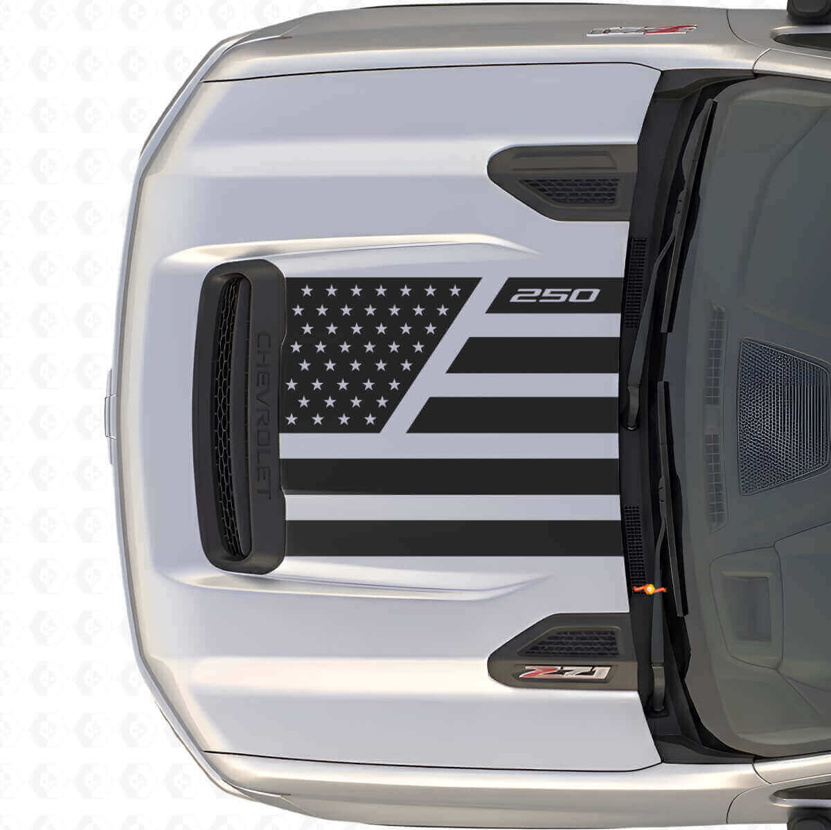 USA-Flaggen-Sterne & Stahl-Stil Motorhauben-Vinylaufkleber für Chevrolet Silverado 2500 HD