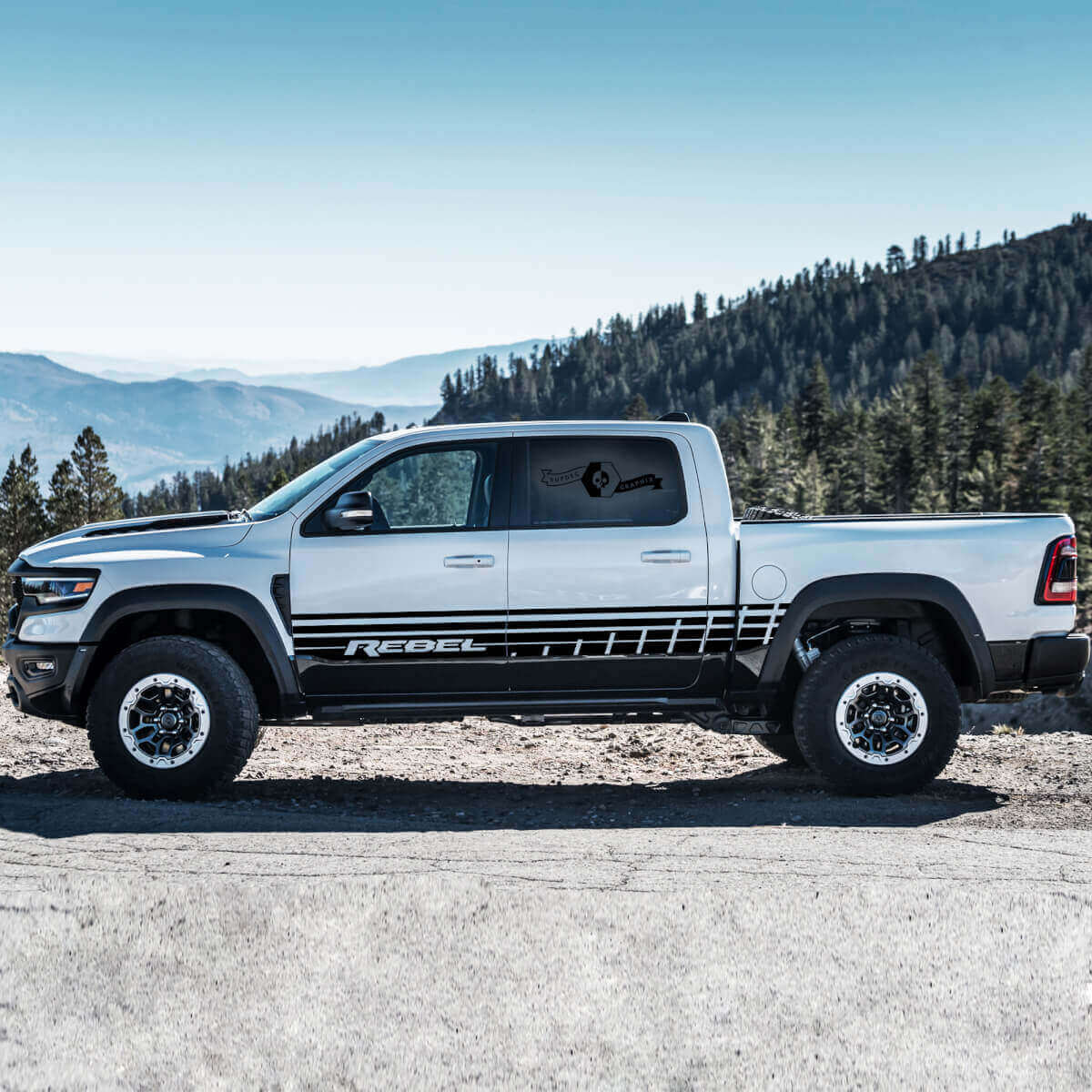 Rebel Style Tür-Seitenstreifen Vinyl-Aufkleber-Set für Dodge Ram Rebel 2021+