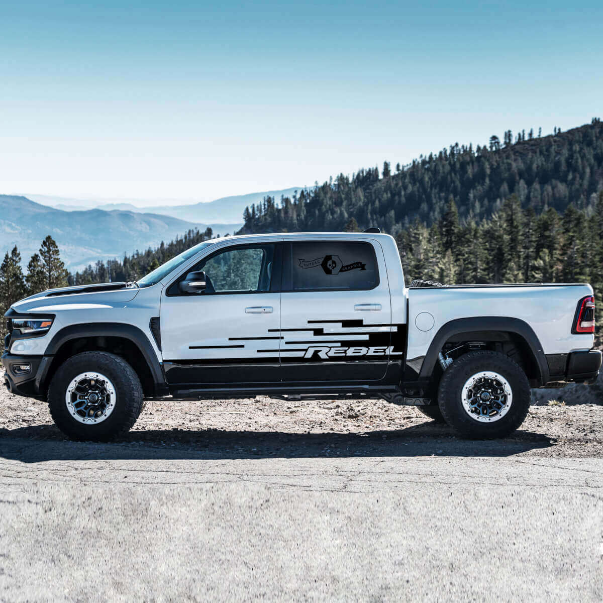 Vinyl-Aufkleber-Kit mit Leiter-Streifen seitlich für Dodge Ram Rebel TRX 2021+