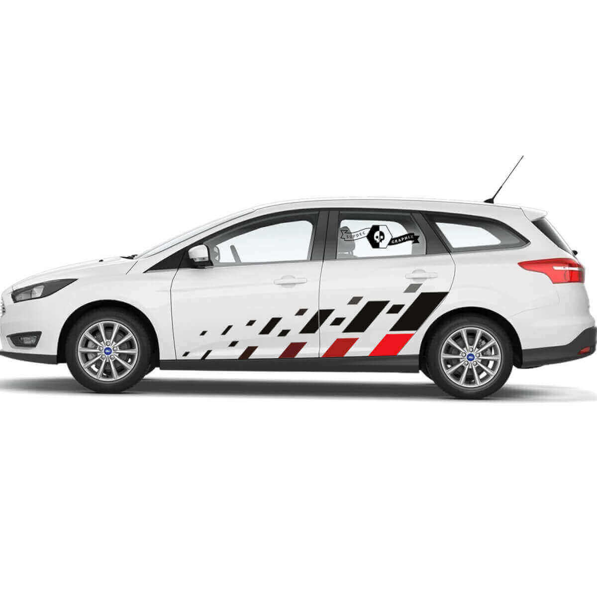 Schachbrettmuster Türstreifen Vinyl-Aufkleber-Set für Musclecar Focus