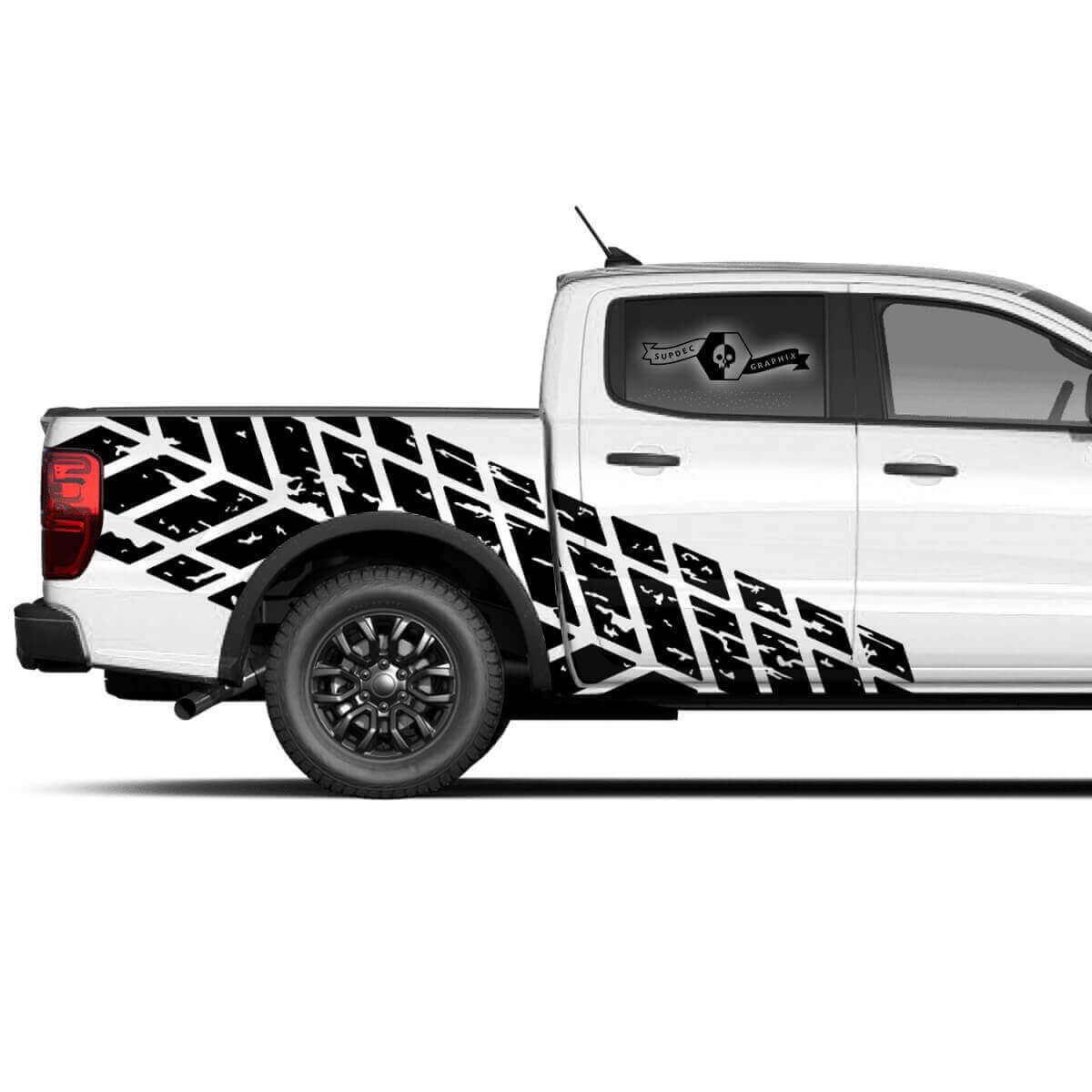 Seitlicher Vinyl-Aufkleber mit abgefahrenem Reifenspuren-Design für Musclecar Truck