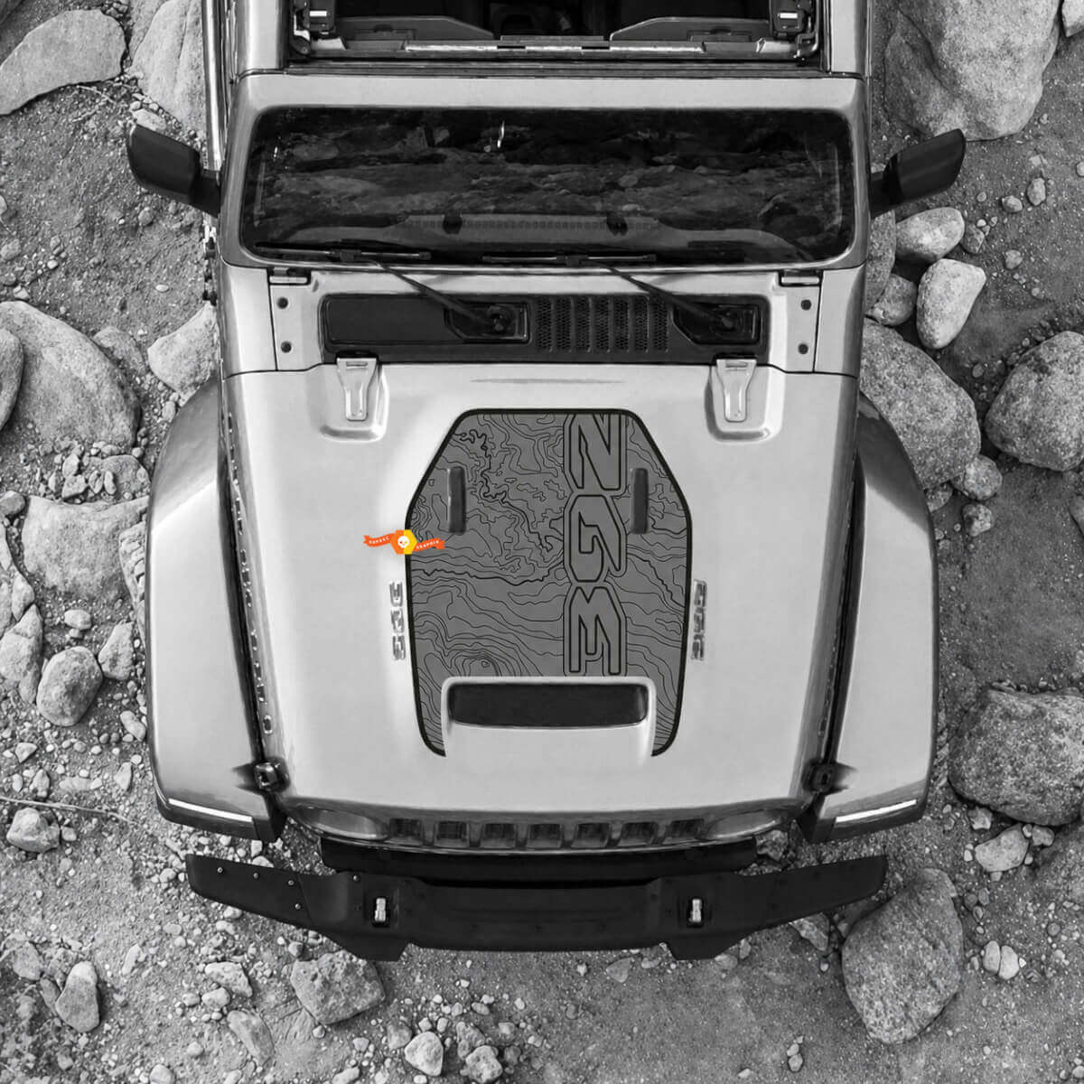 392 Topografische Karte Motorhaubenventil Vinylaufkleber für Jeep Wrangler