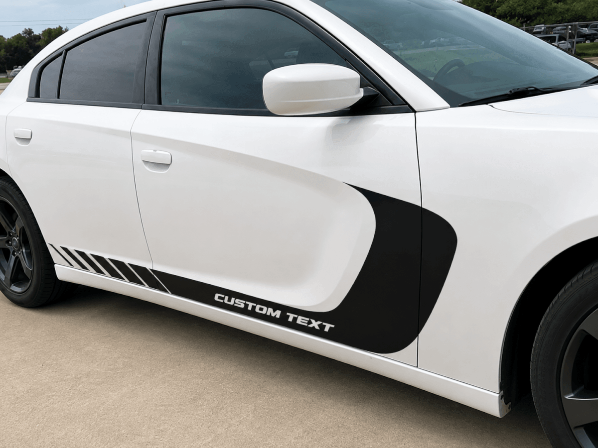 Benutzerdefinierter seitlicher Karosseriestreifen Vinylaufkleber Grafik mit individuellem Text für 4-türige Sportlimousine für Dodge Charger
