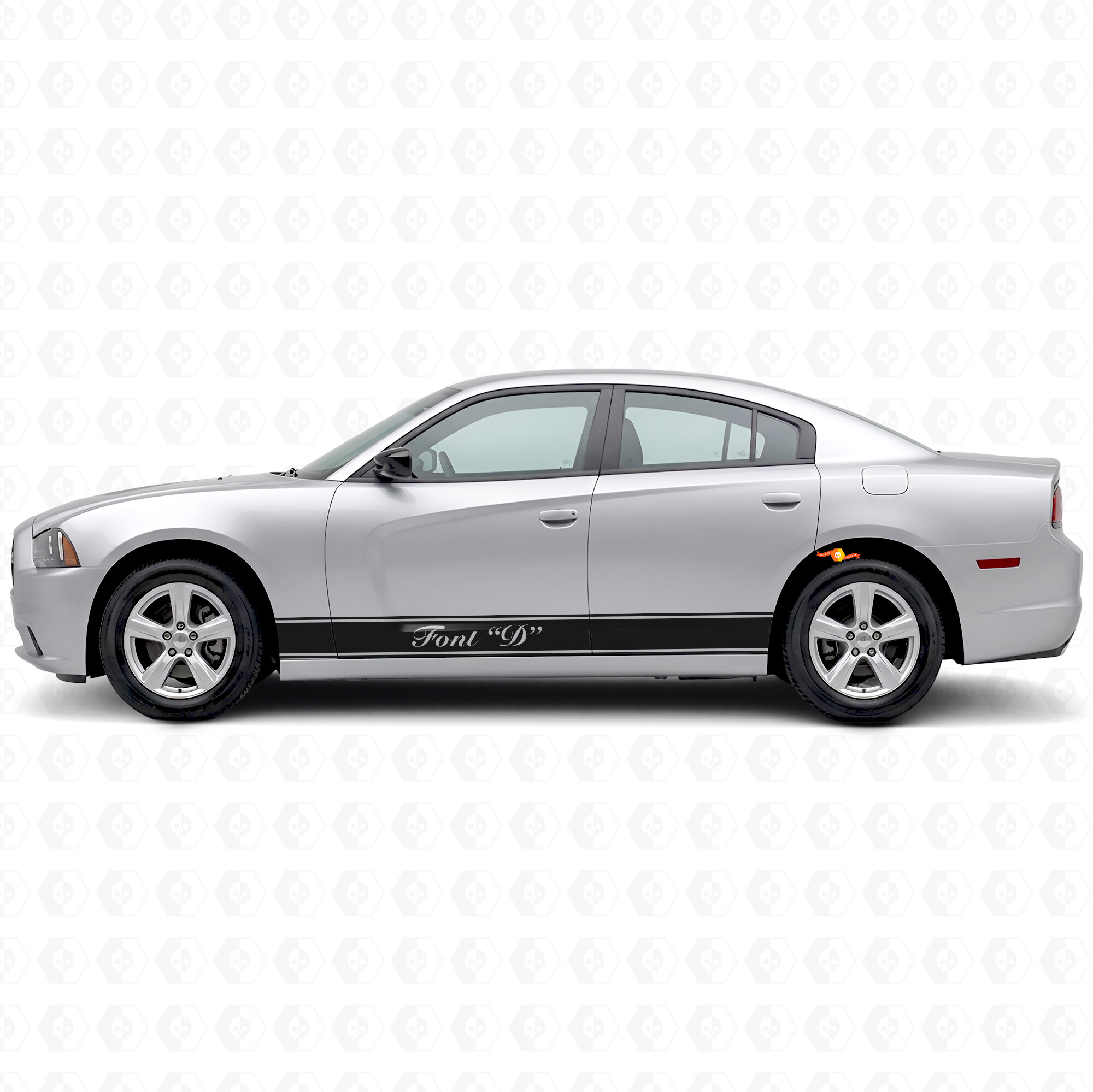 Konturstreifen & benutzerdefinierter Text Seiten-Vinylaufkleber für Dodge Charger 2011-2014