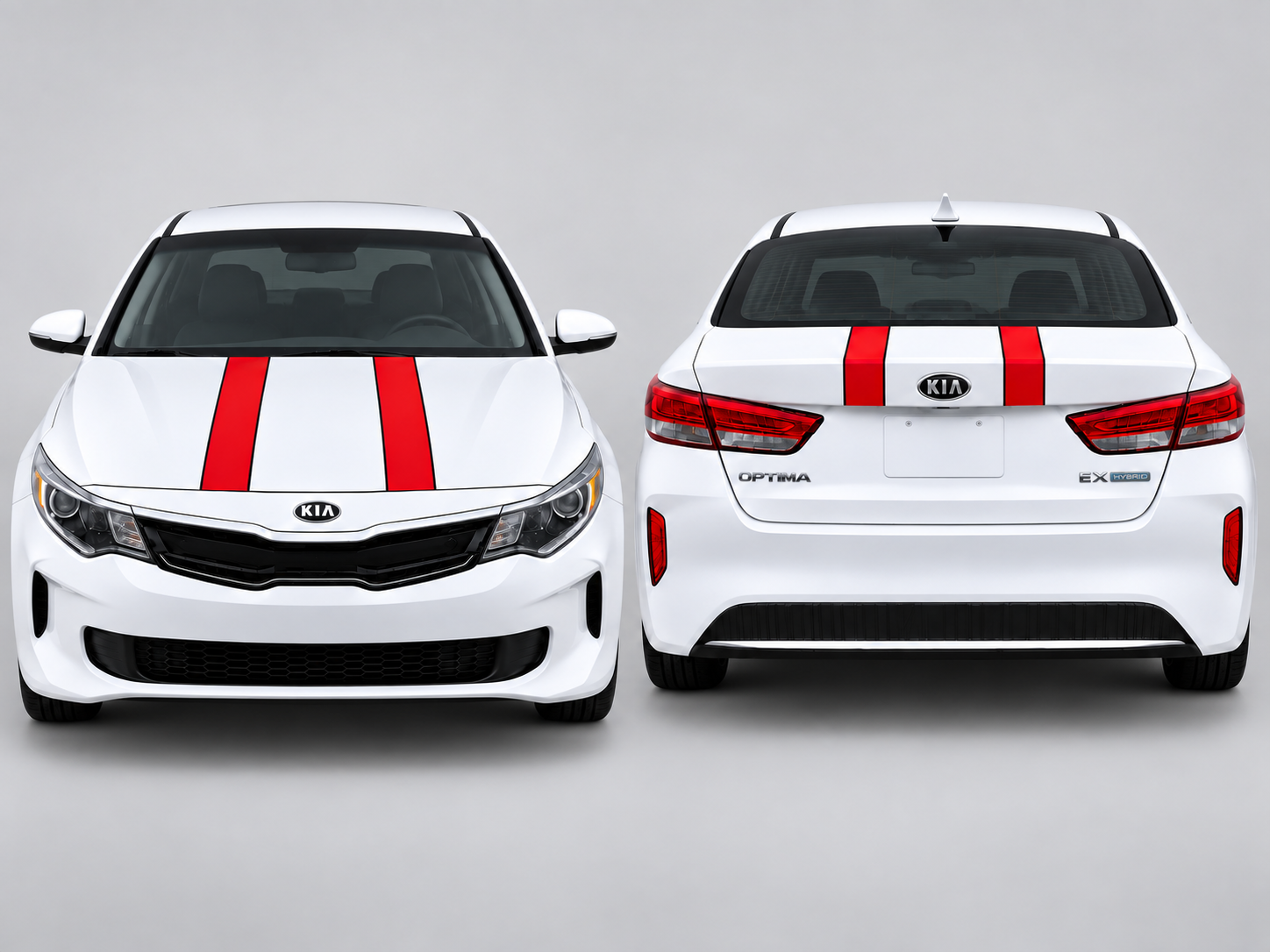 Duales Racing-Streifen Vinyl-Aufkleber-Set für Motorhaube und Kofferraum für Kia Optima – Stylischer Autoaufkleber
