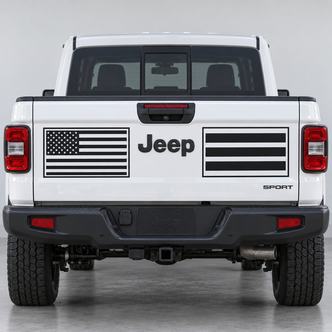 Rahmenbeschriftung mit Flaggenmotiv für die Heckklappe Jeep Gladiator 2023