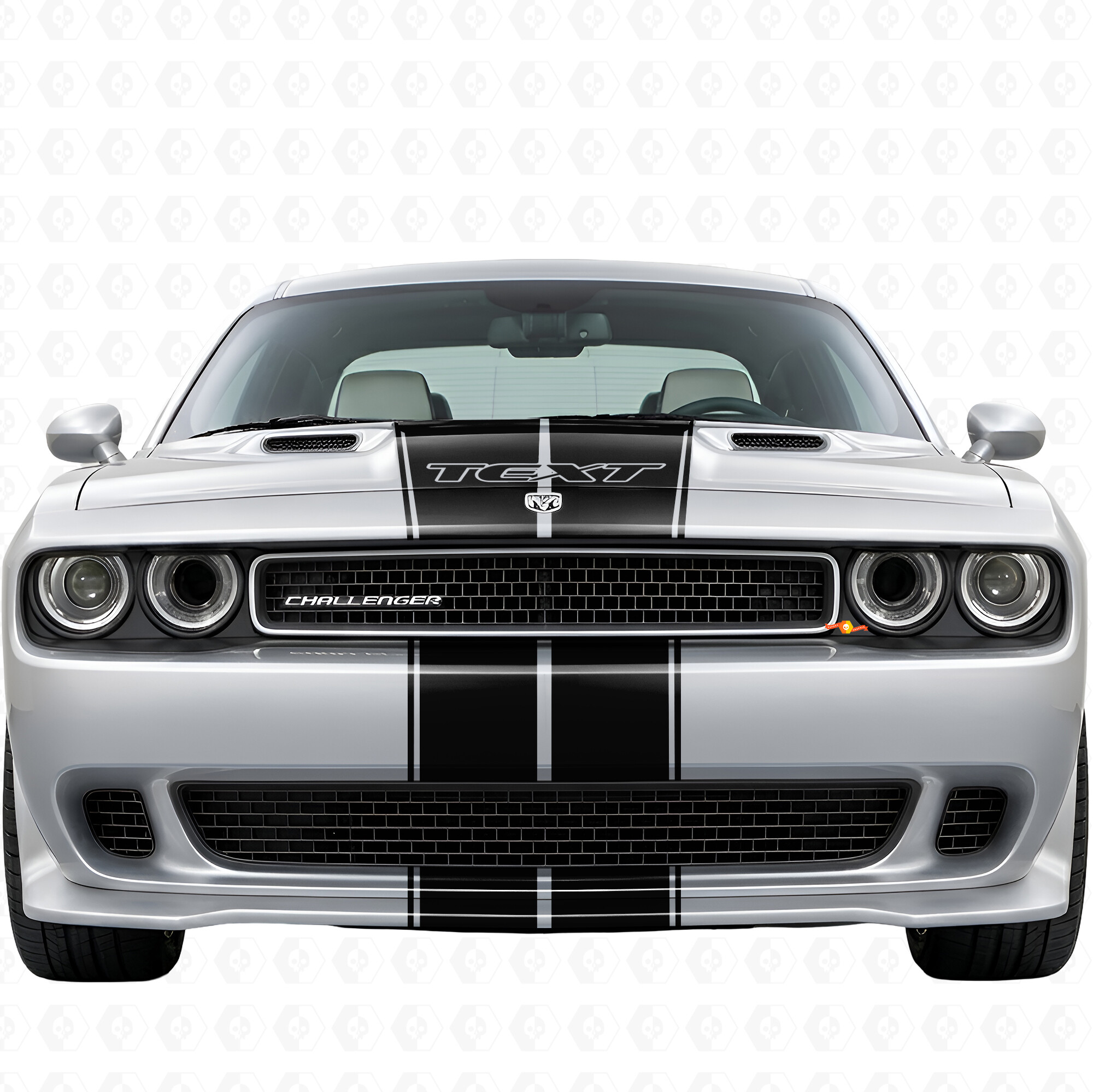 Vollständiges Vinyl-Aufkleberset mit Doppelkontur-Streifen & individuellem Text für Dodge Challenger 2008-2014