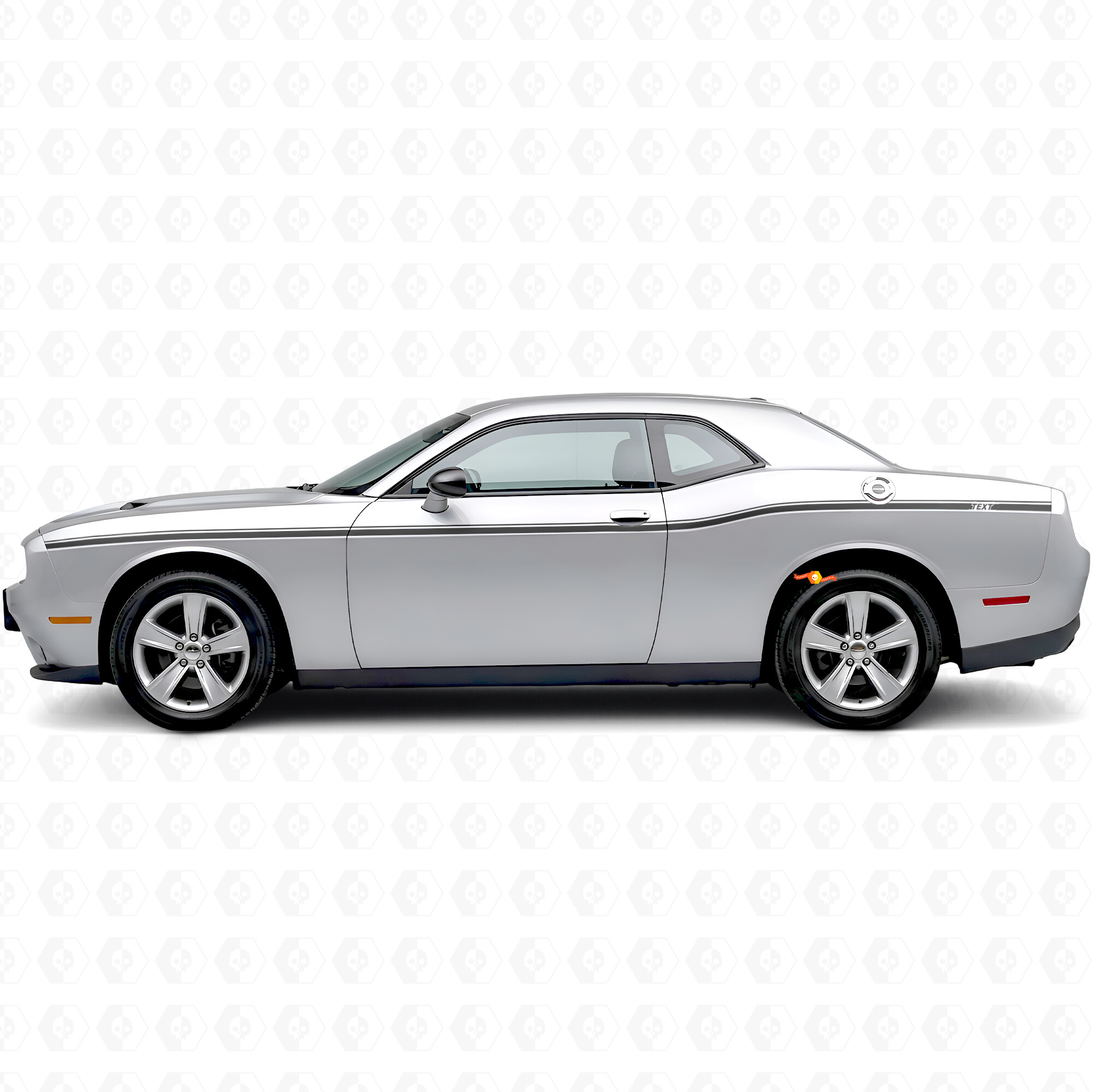 Individuelle Zwillingsstreifen mit variierenden Breiten Seiten Vinylaufkleber für Dodge Challenger