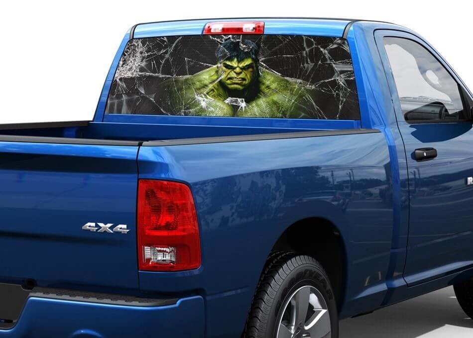Hulk-Style Aufkleber mit zerbrochenem Glas für Heckscheibe von Pickup-Truck SUV