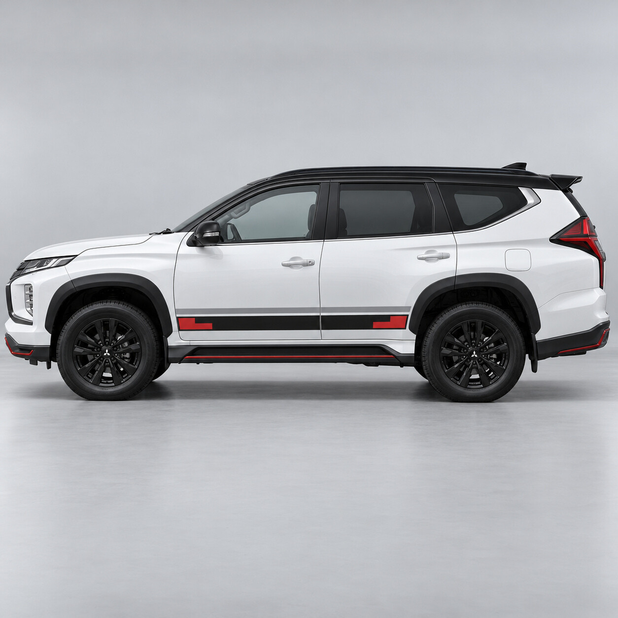 Rally Step Gürtel Seiten Vinyl-Aufkleber für Mitsubishi Pajero Sport 2019-2024 Facelift